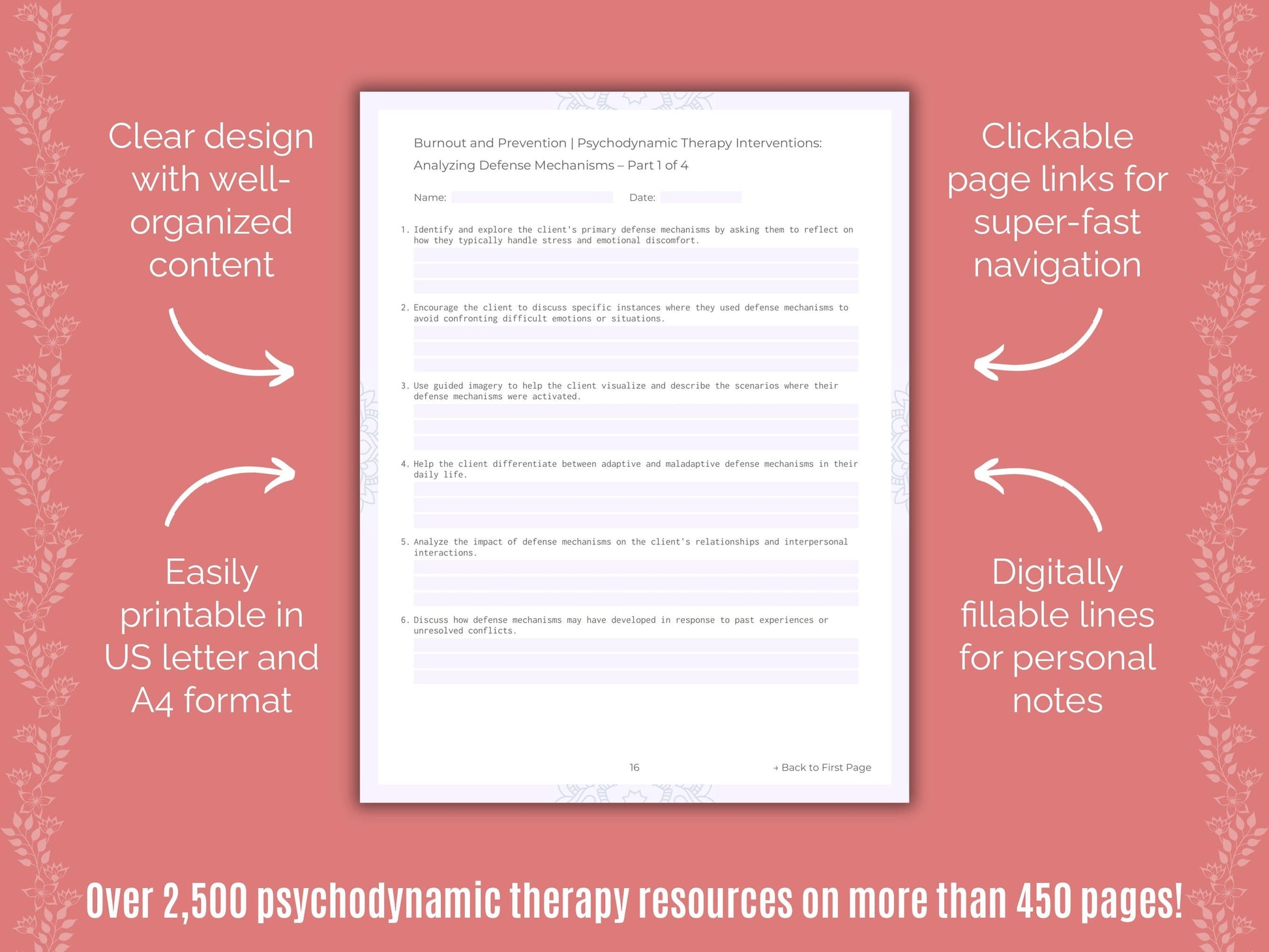 Burnout and Prevention Psychodynamic Therapy Counseling Templates