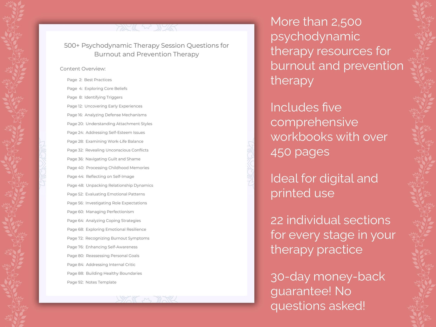 Burnout and Prevention Psychodynamic Therapy Therapist Worksheets