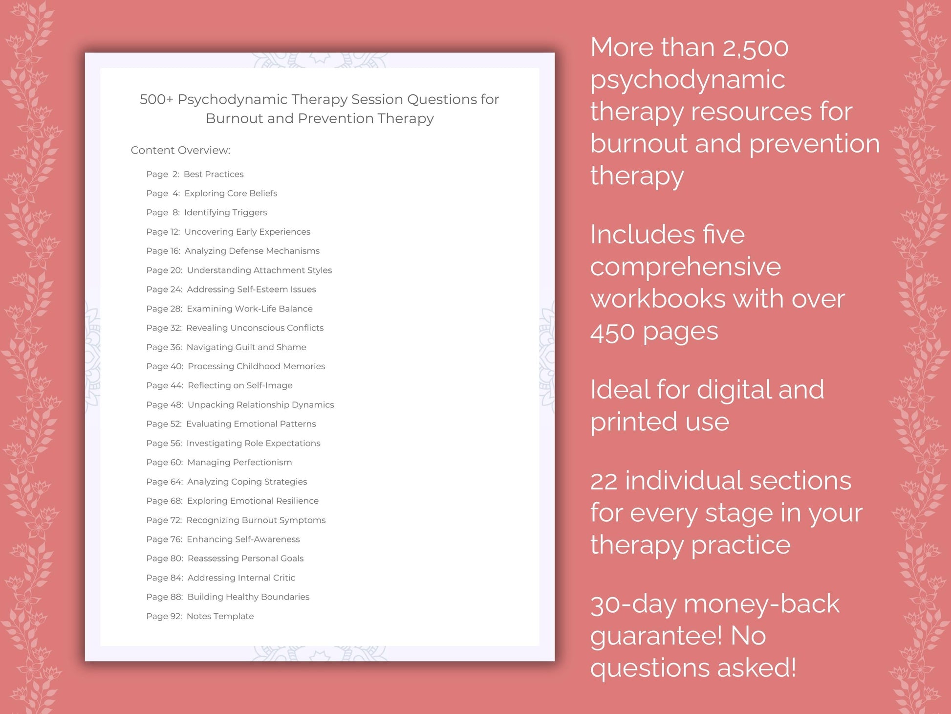 Burnout and Prevention Psychodynamic Therapy Therapist Worksheets