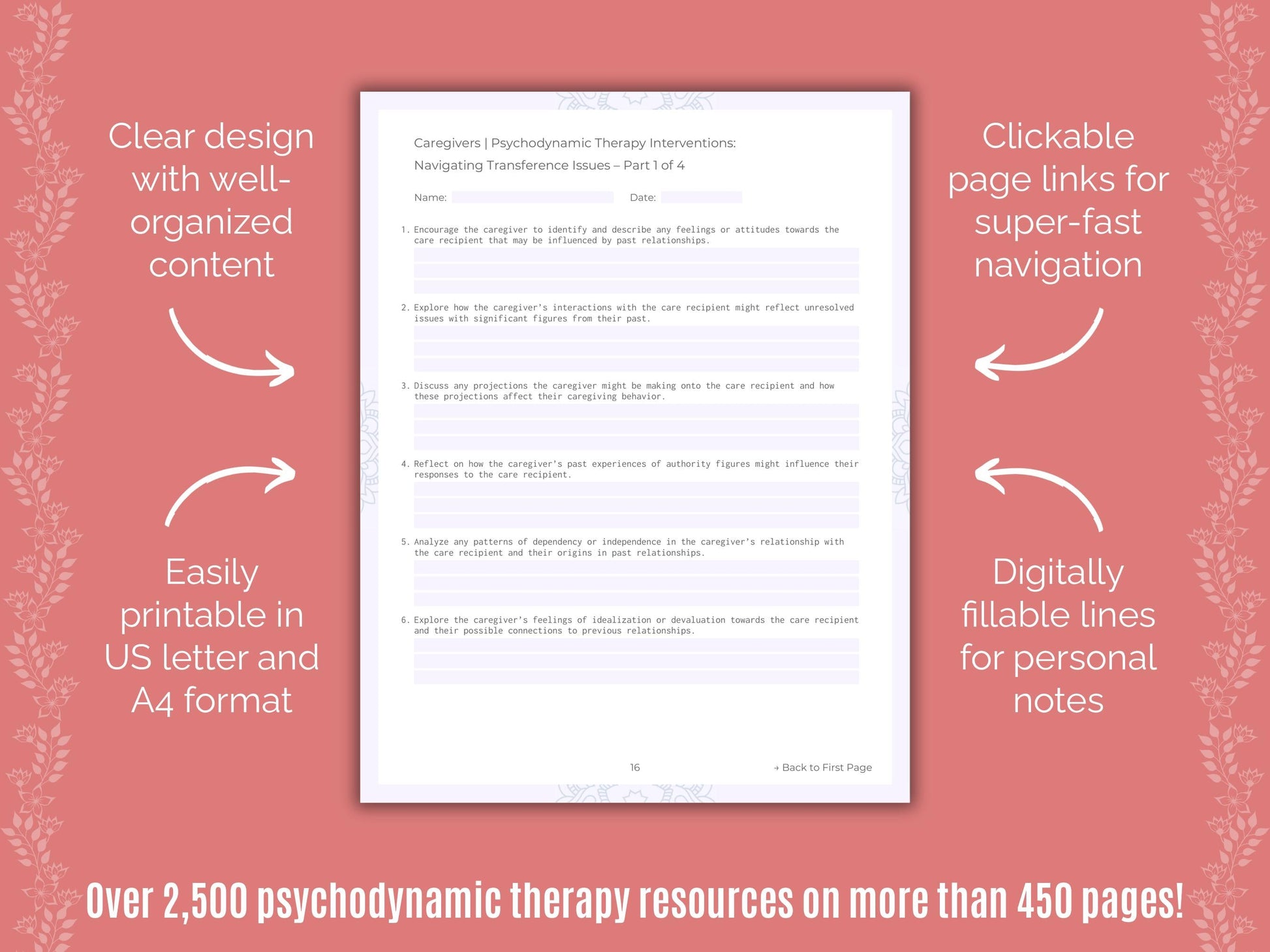 Caregivers Psychodynamic Therapy Counseling Templates