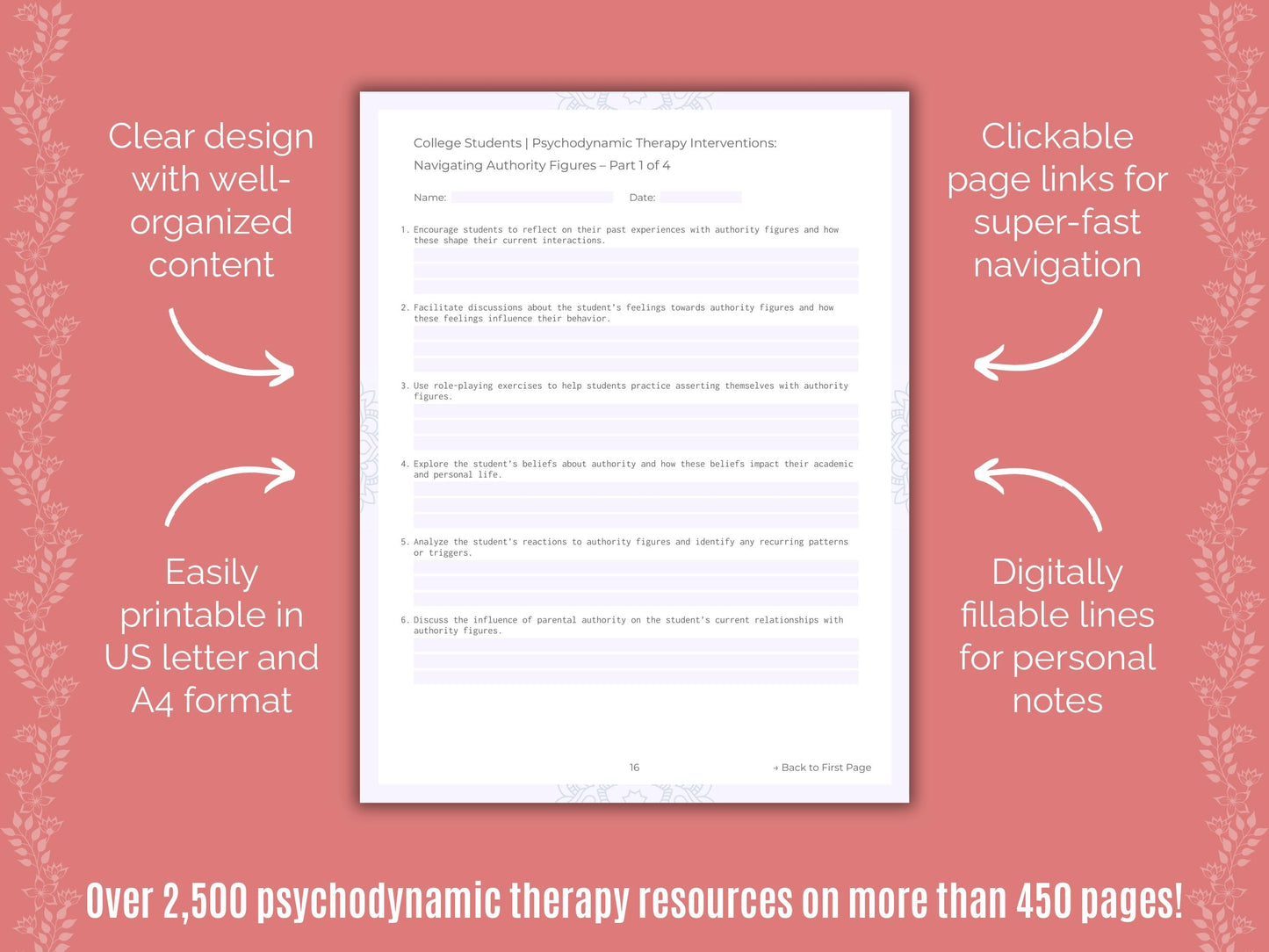 College Students Psychodynamic Therapy Counseling Templates