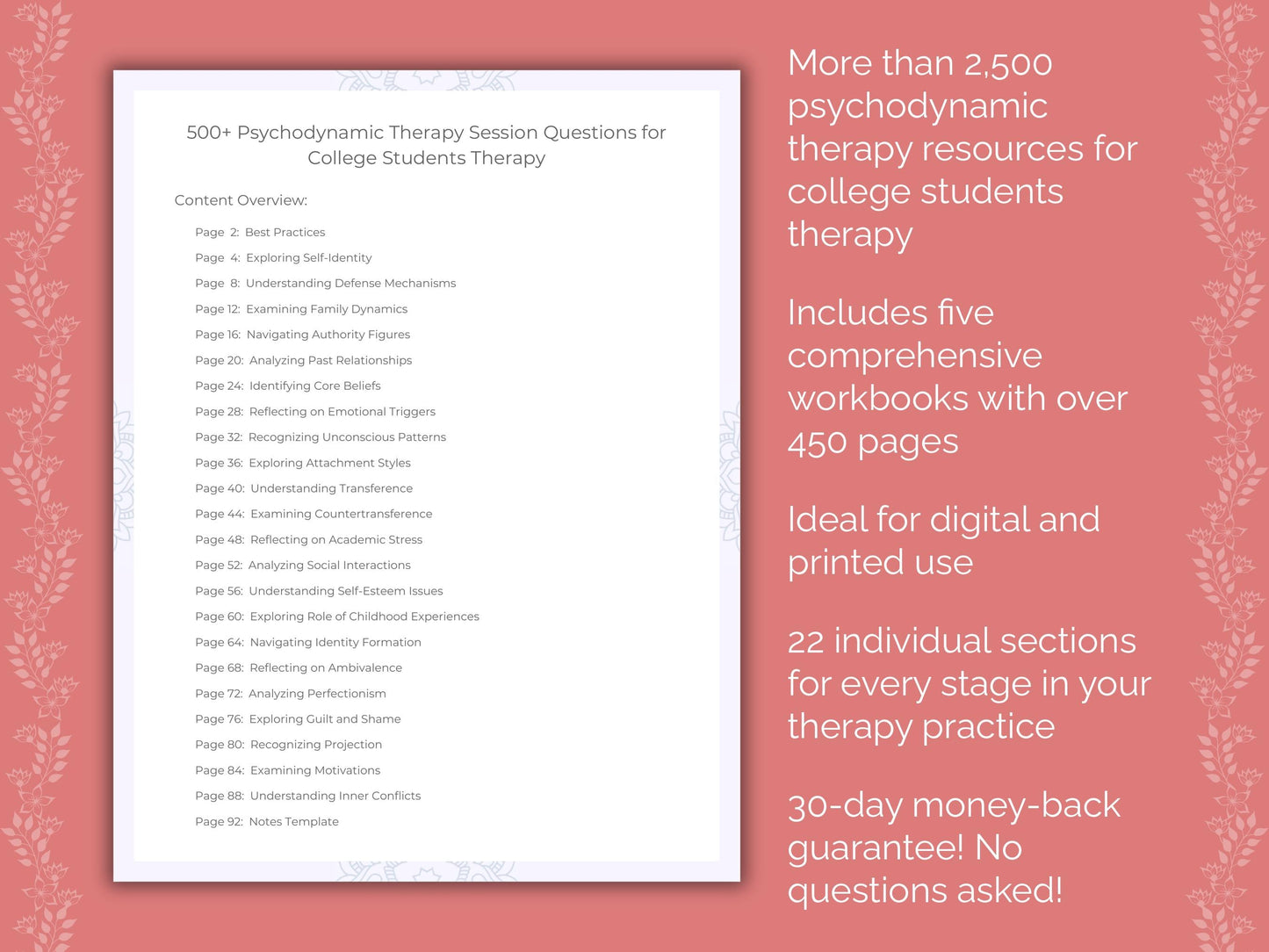 College Students Psychodynamic Therapy Therapist Worksheets