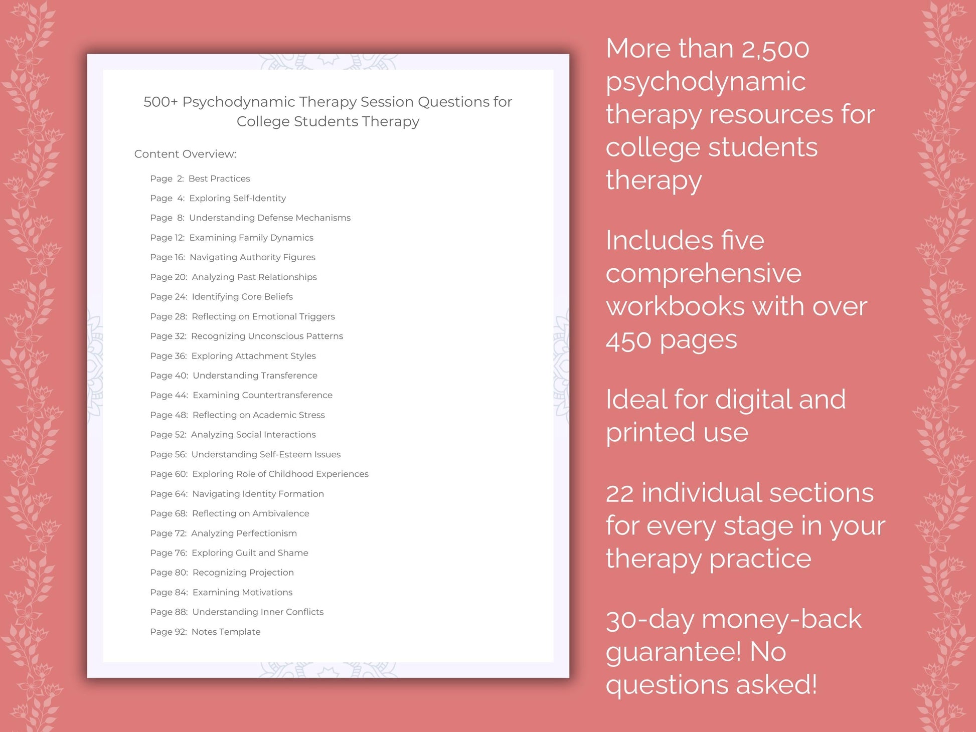 College Students Psychodynamic Therapy Therapist Worksheets