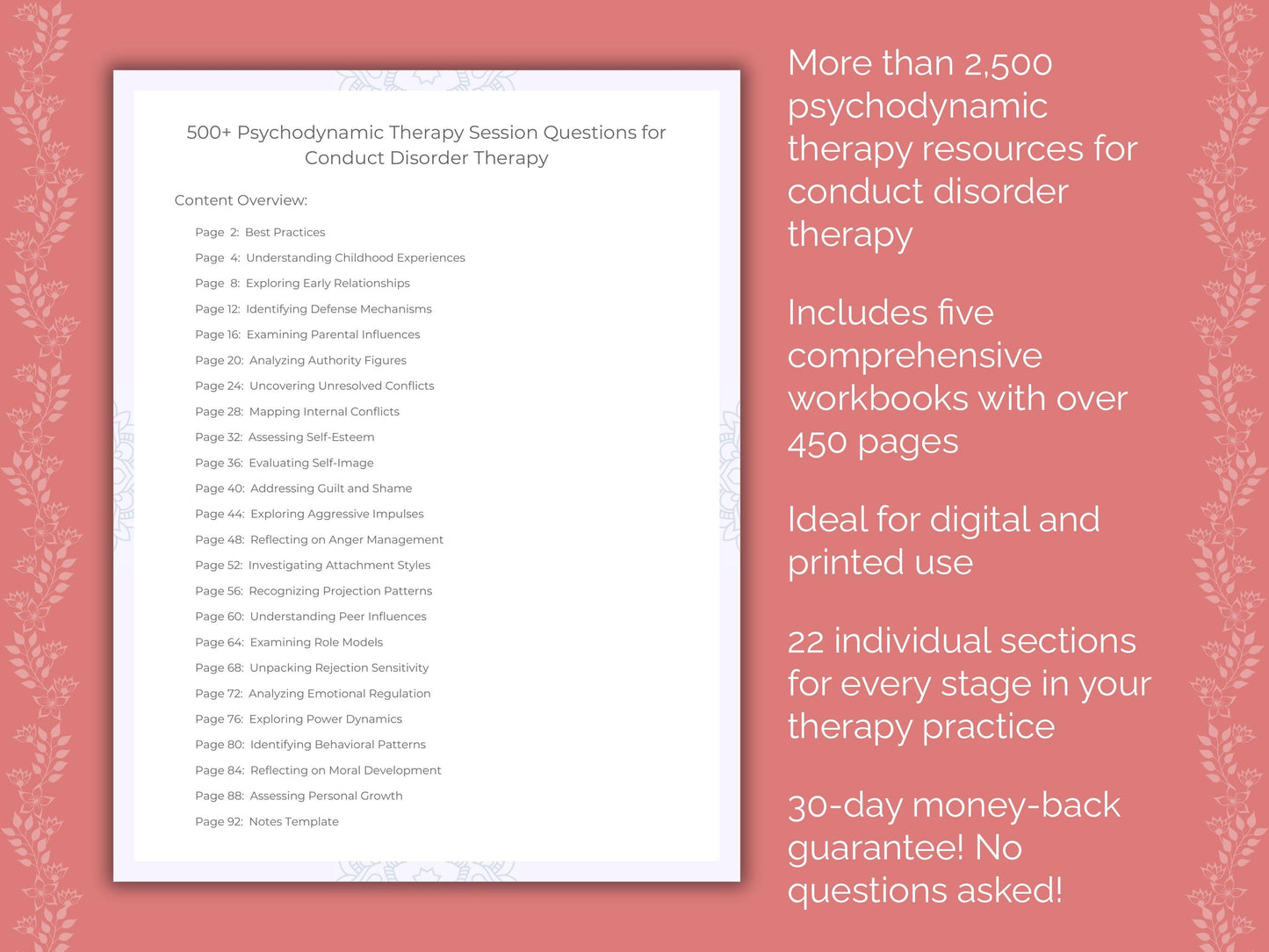 Conduct Disorder Psychodynamic Therapy Therapist Worksheets