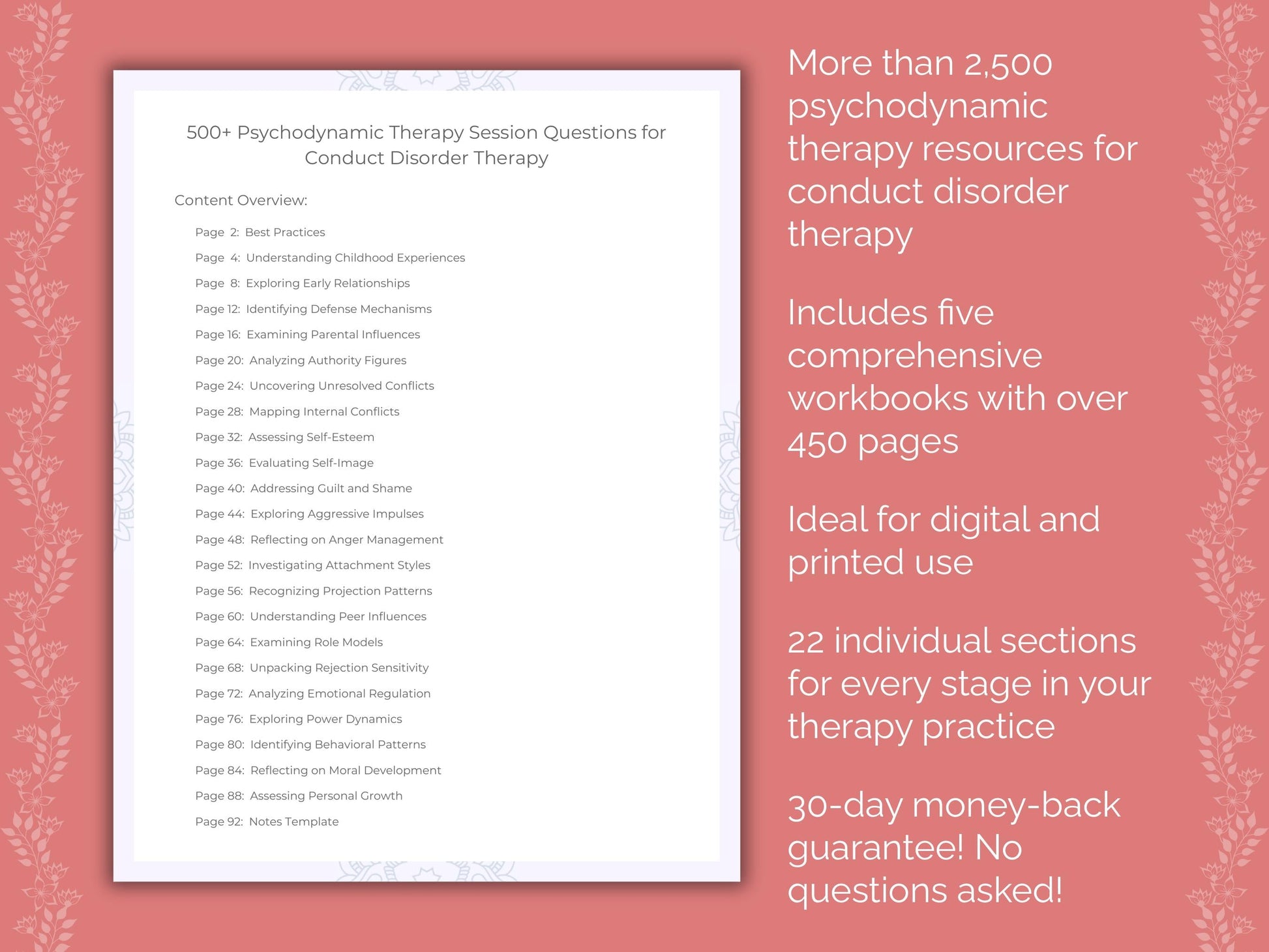 Conduct Disorder Psychodynamic Therapy Therapist Worksheets