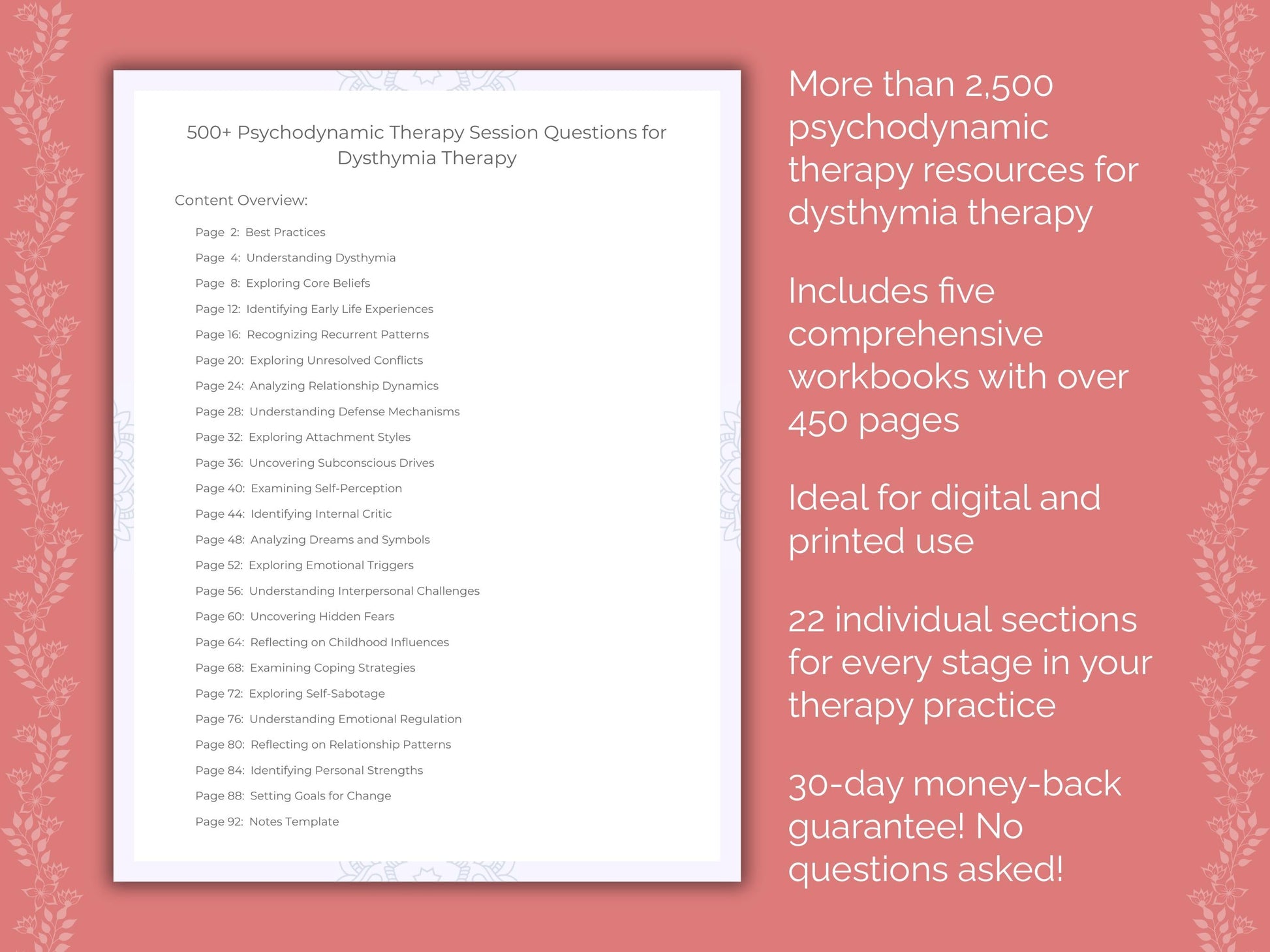 Dysthymia Psychodynamic Therapy Therapist Worksheets