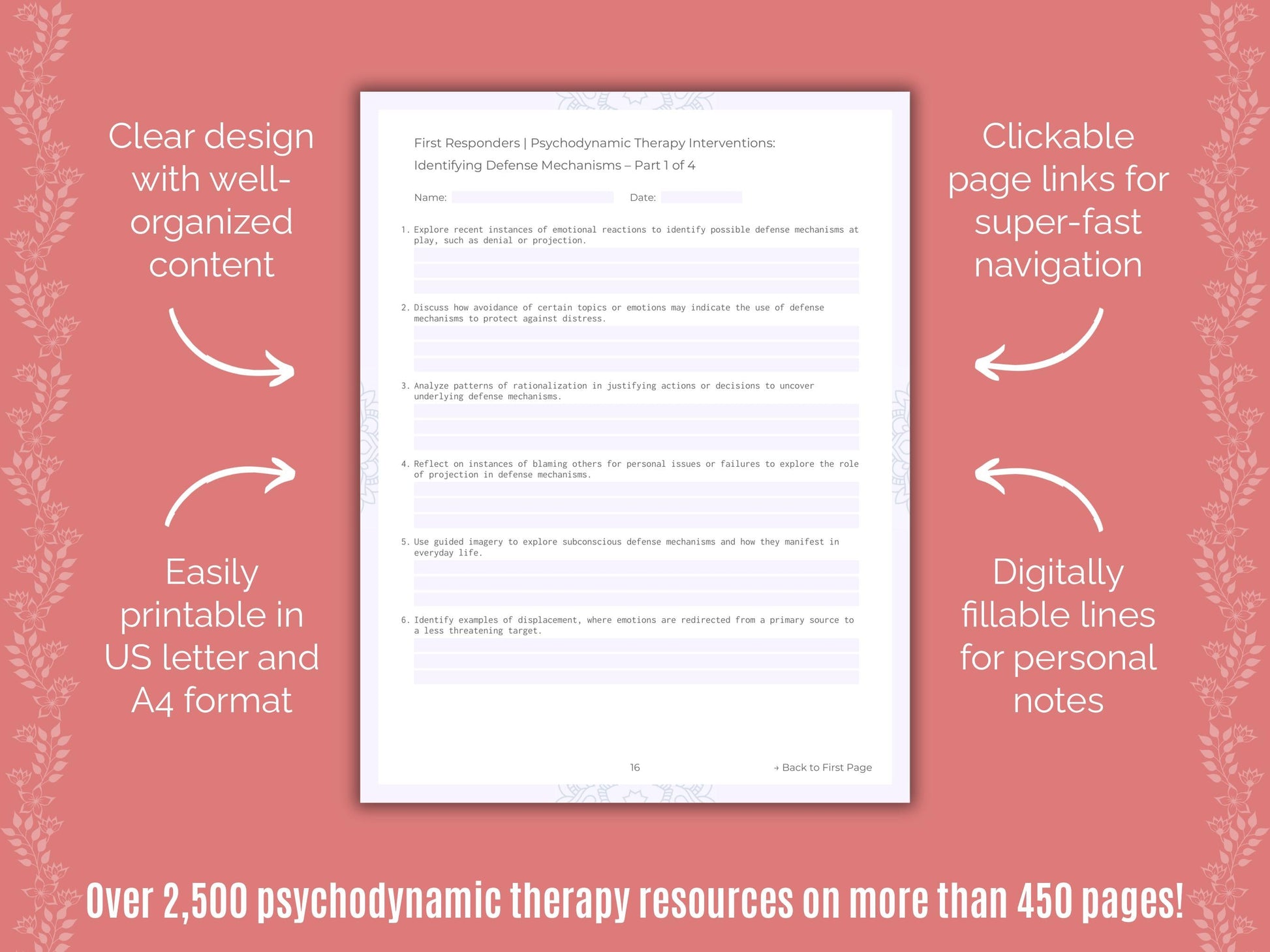 First Responders Psychodynamic Therapy Counseling Templates