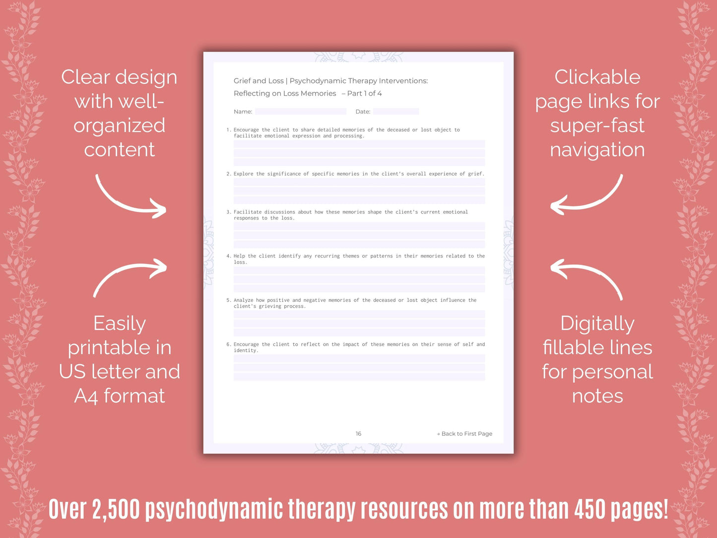 Grief and Loss Psychodynamic Therapy Counseling Templates