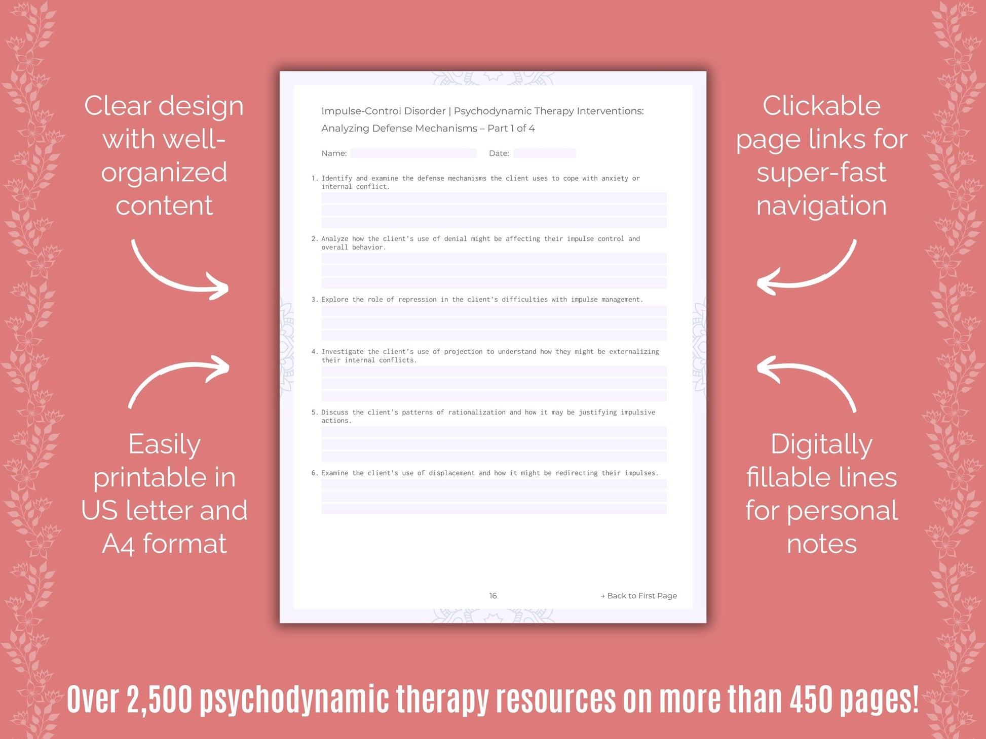 Impulse-Control Disorder (ICD) Psychodynamic Therapy Counseling Templates