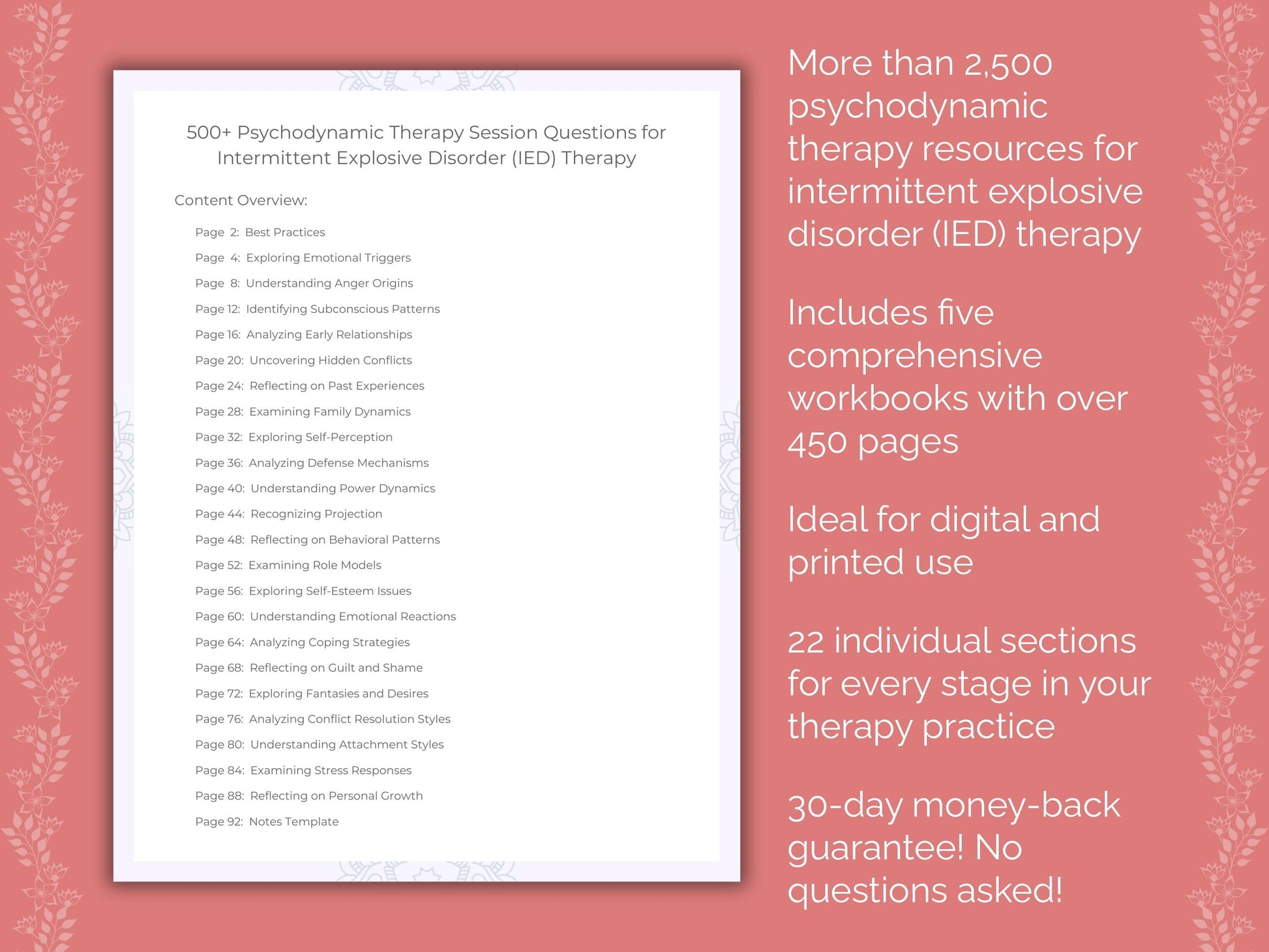 Intermittent Explosive Disorder (IED) Psychodynamic Therapy Therapist Worksheets