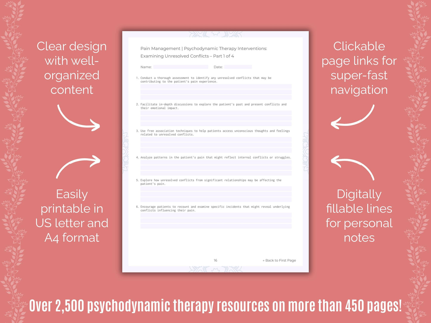 Pain Management Psychodynamic Therapy Counseling Templates
