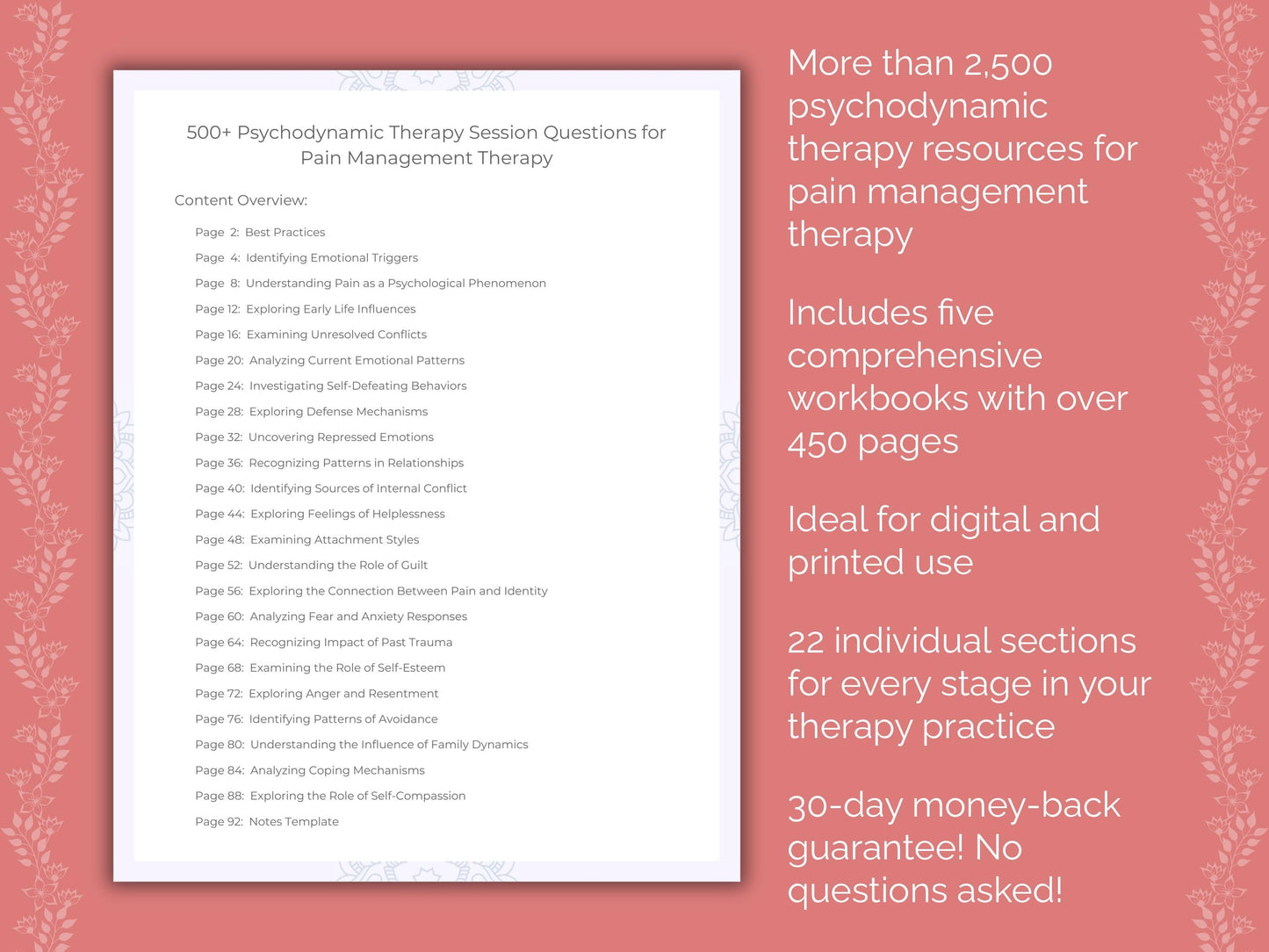 Pain Management Psychodynamic Therapy Therapist Worksheets