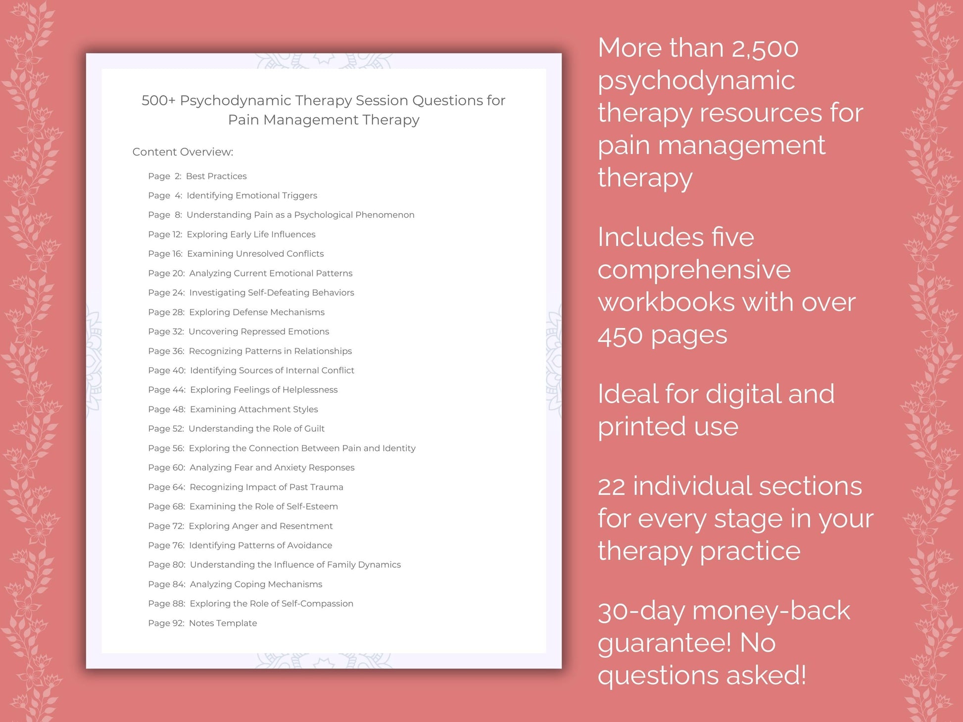 Pain Management Psychodynamic Therapy Therapist Worksheets