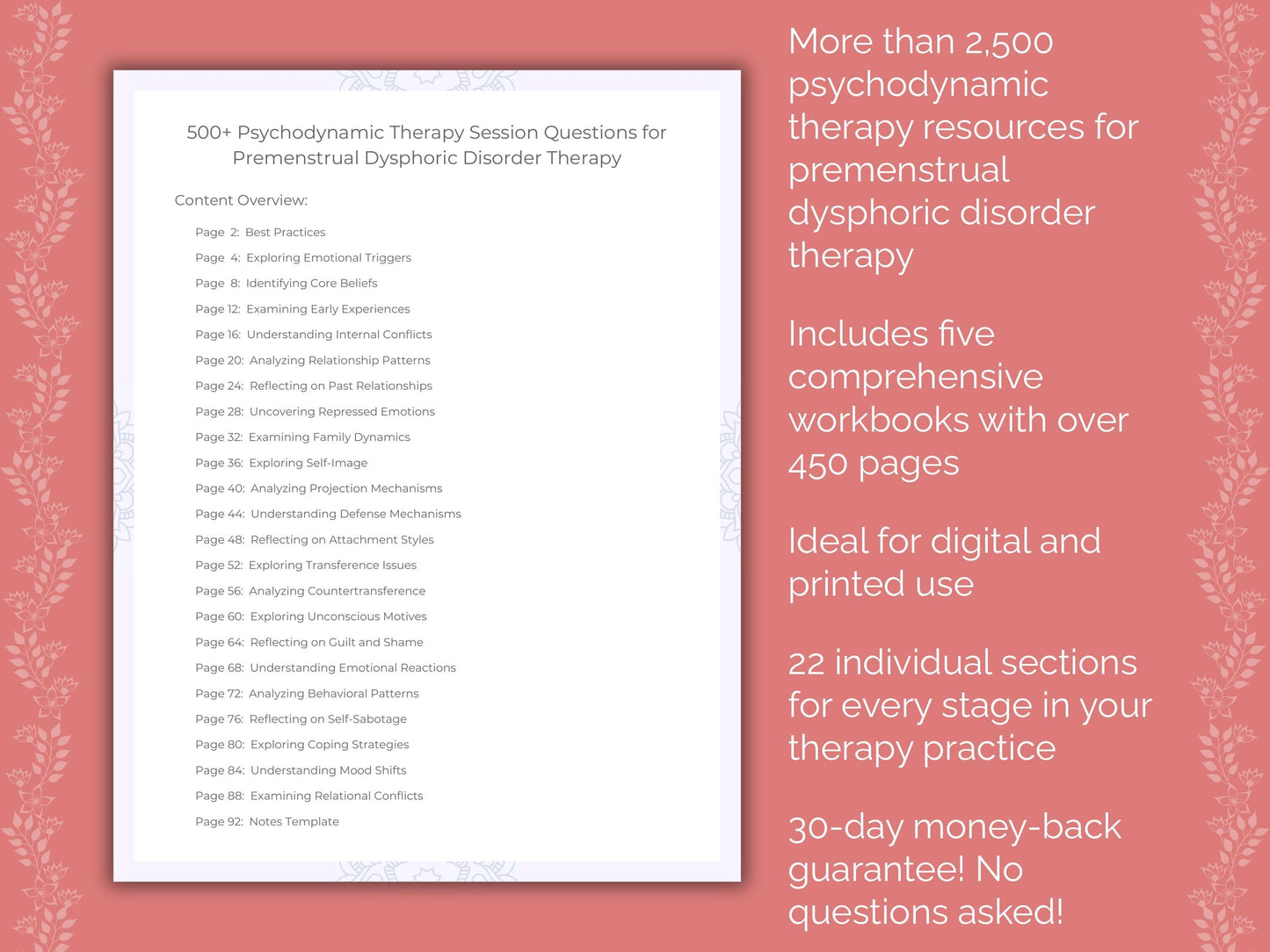 Premenstrual Dysphoric Disorder Psychodynamic Therapy Therapist Worksheets