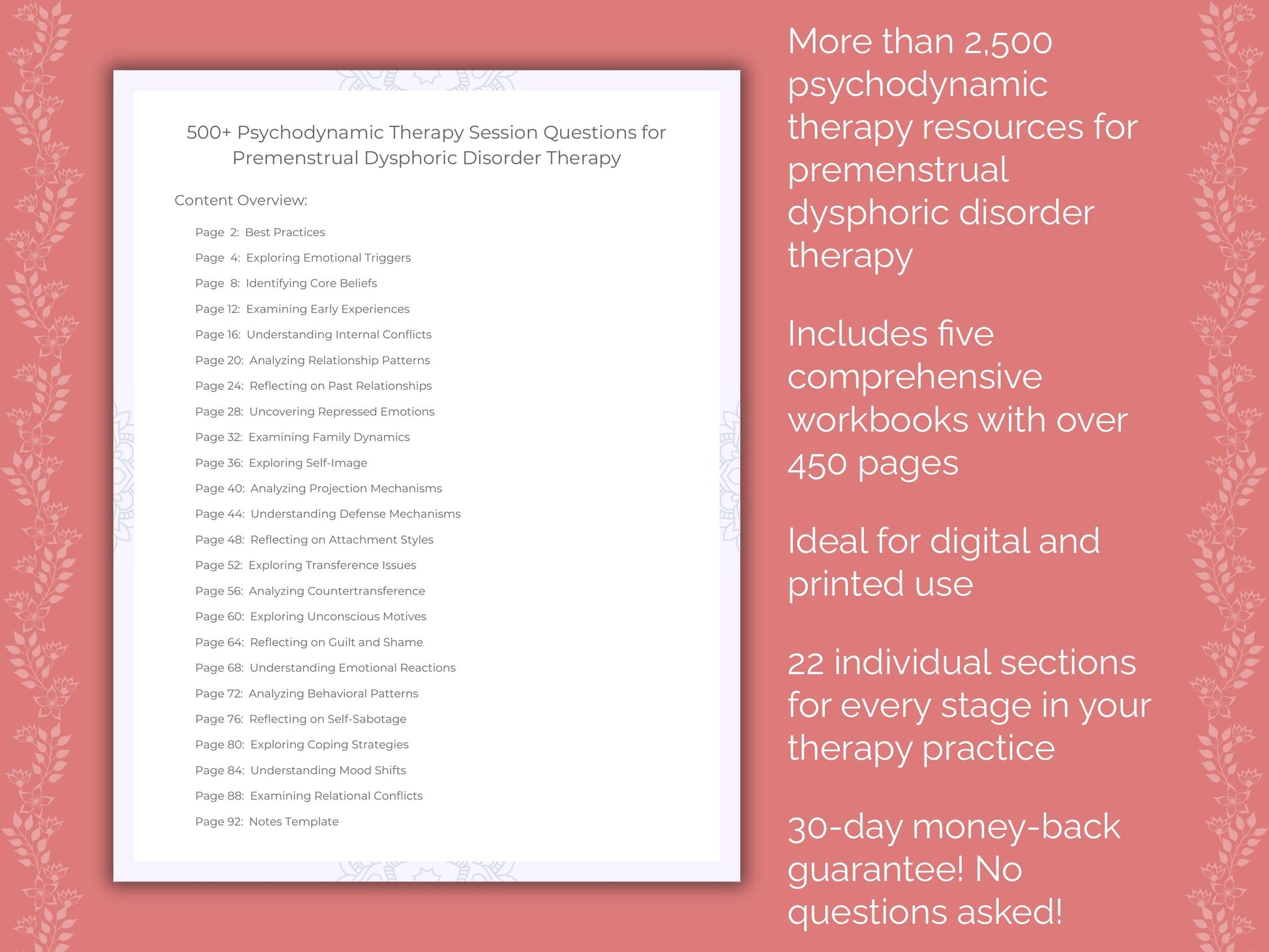 Premenstrual Dysphoric Disorder Psychodynamic Therapy Therapist Worksheets