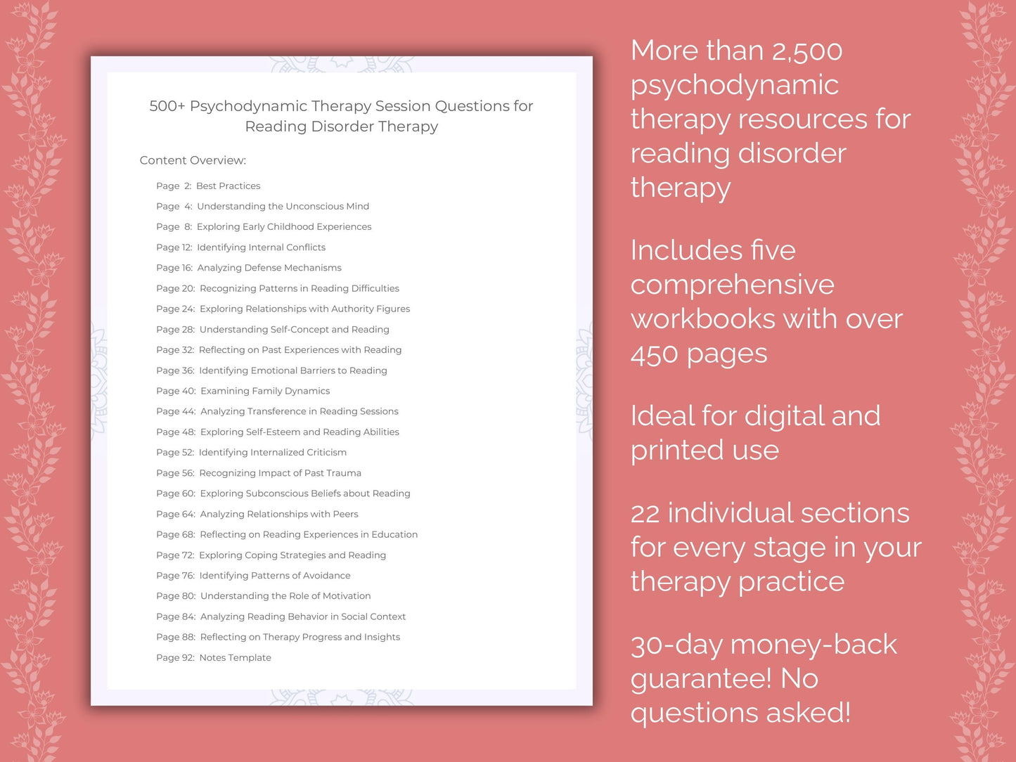 Reading Disorder Psychodynamic Therapy Therapist Worksheets