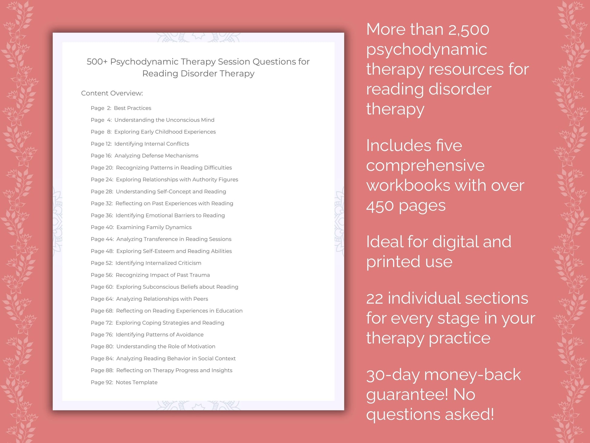 Reading Disorder Psychodynamic Therapy Therapist Worksheets