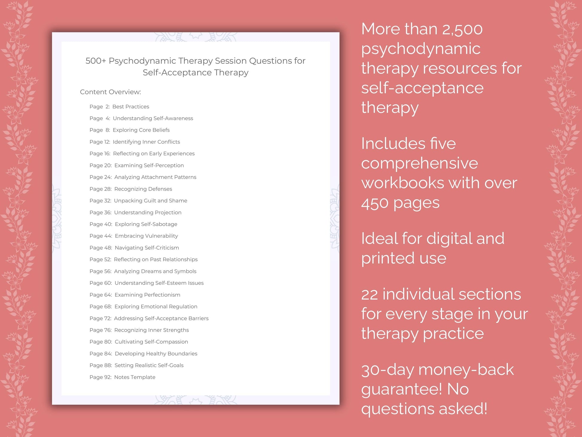 Self-Acceptance Psychodynamic Therapy Therapist Worksheets