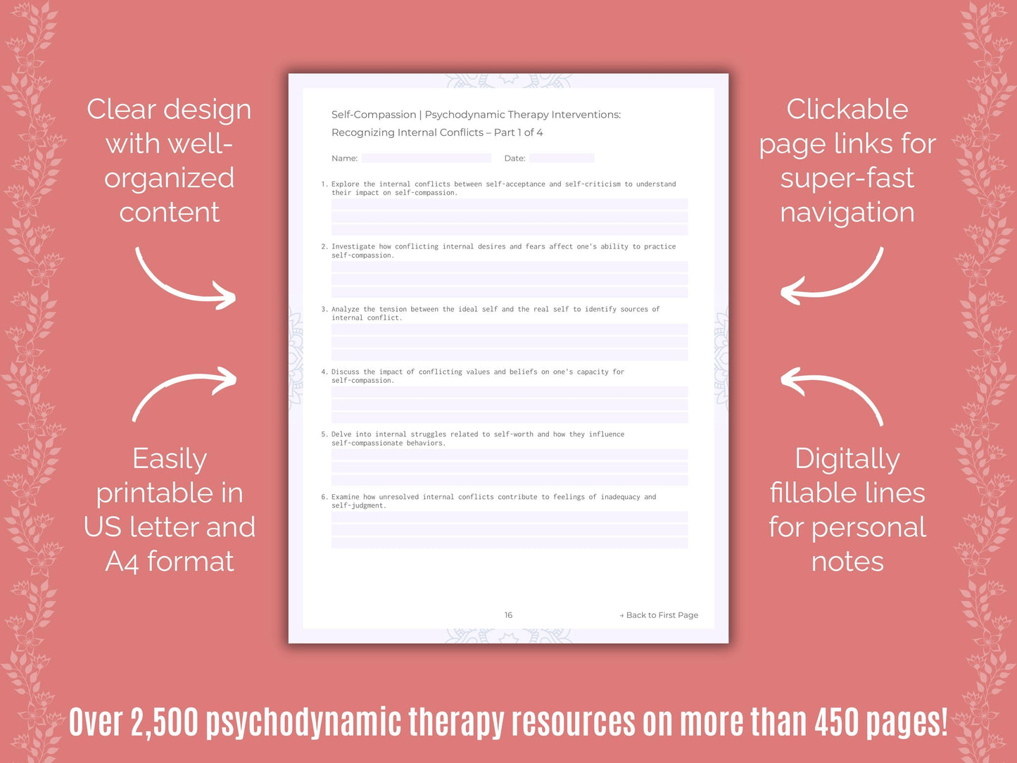 Self-Compassion Psychodynamic Therapy Counseling Templates