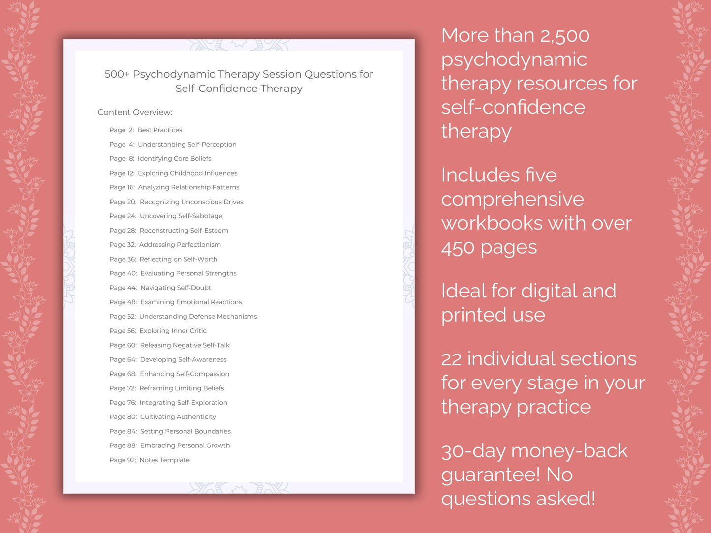 Self-Confidence Psychodynamic Therapy Therapist Worksheets