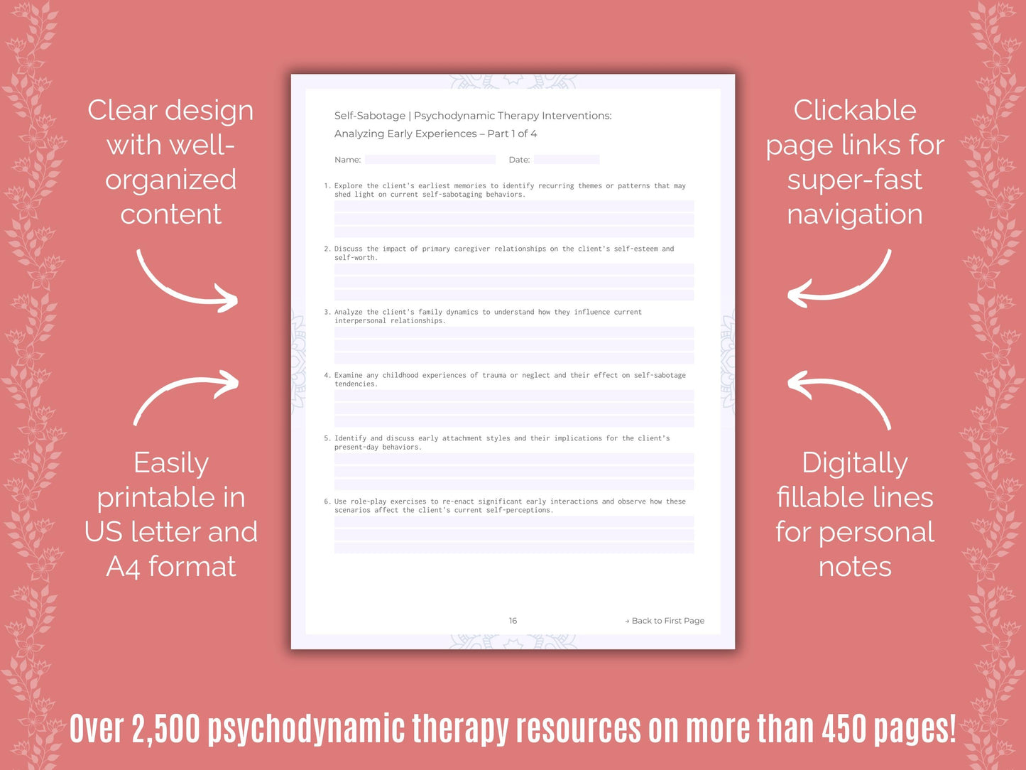 Self-Sabotage Psychodynamic Therapy Counseling Templates