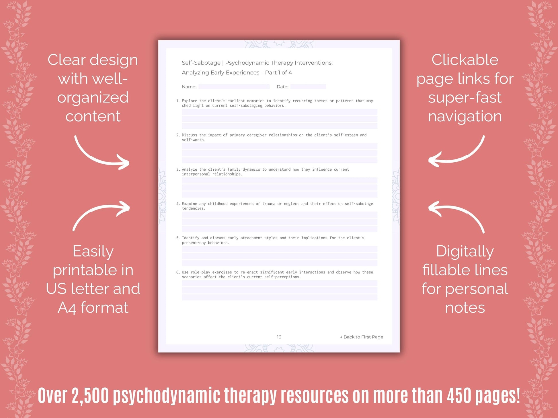 Self-Sabotage Psychodynamic Therapy Counseling Templates