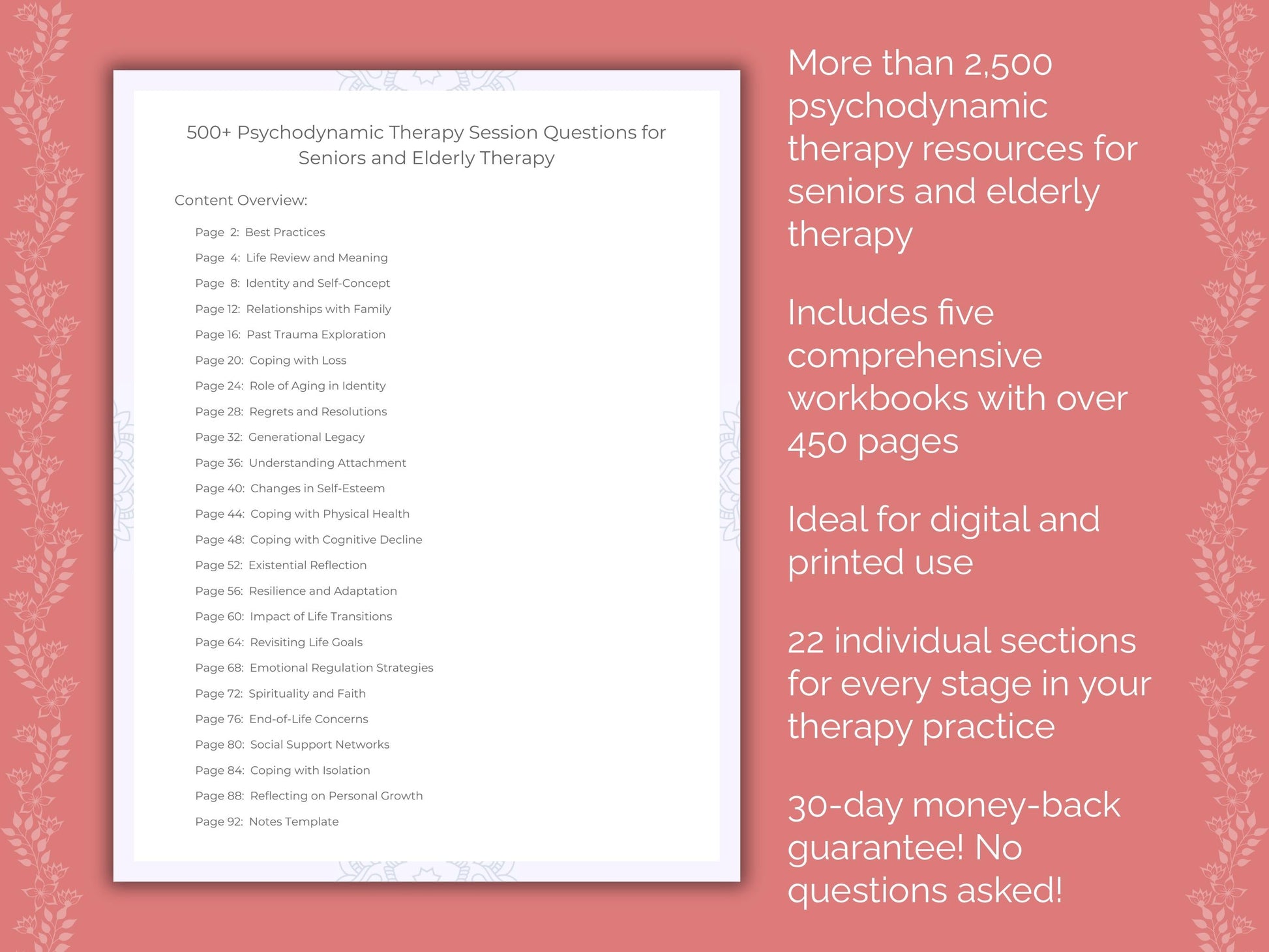 Seniors and Elderly Psychodynamic Therapy Therapist Worksheets