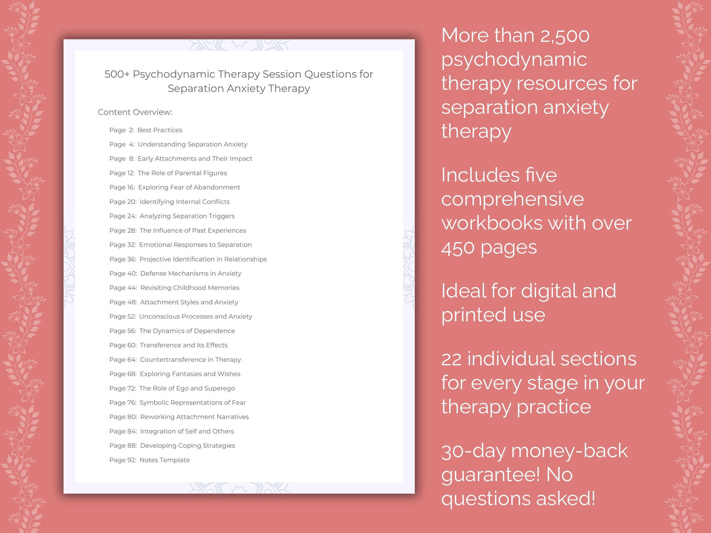 Separation Anxiety Psychodynamic Therapy Therapist Worksheets