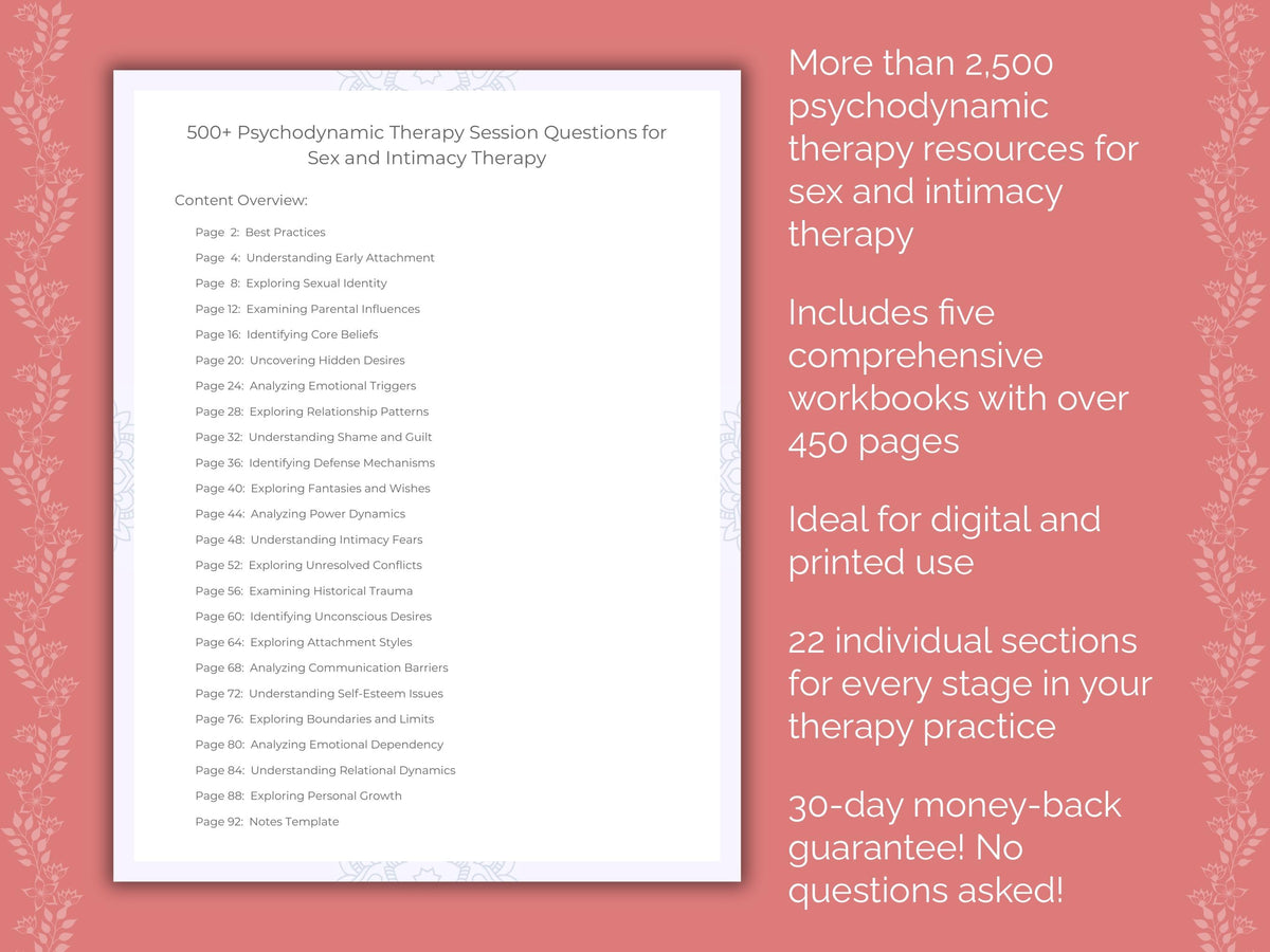 Sex and Intimacy Psychodynamic Therapy Therapist Worksheets