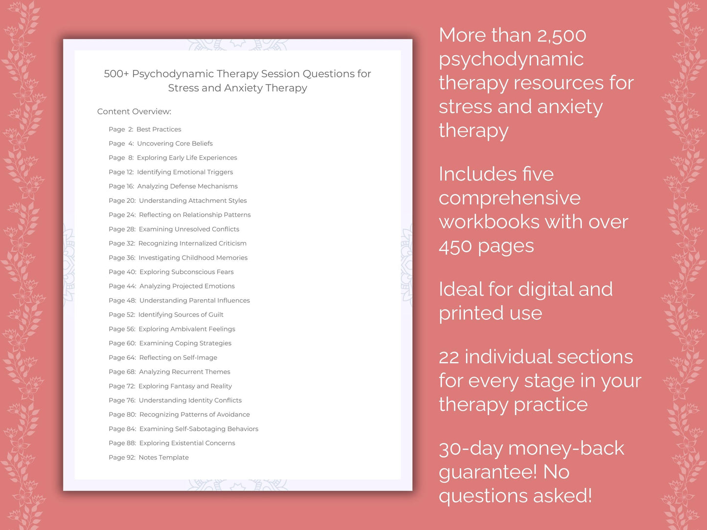 Stress and Anxiety Psychodynamic Therapy Therapist Worksheets