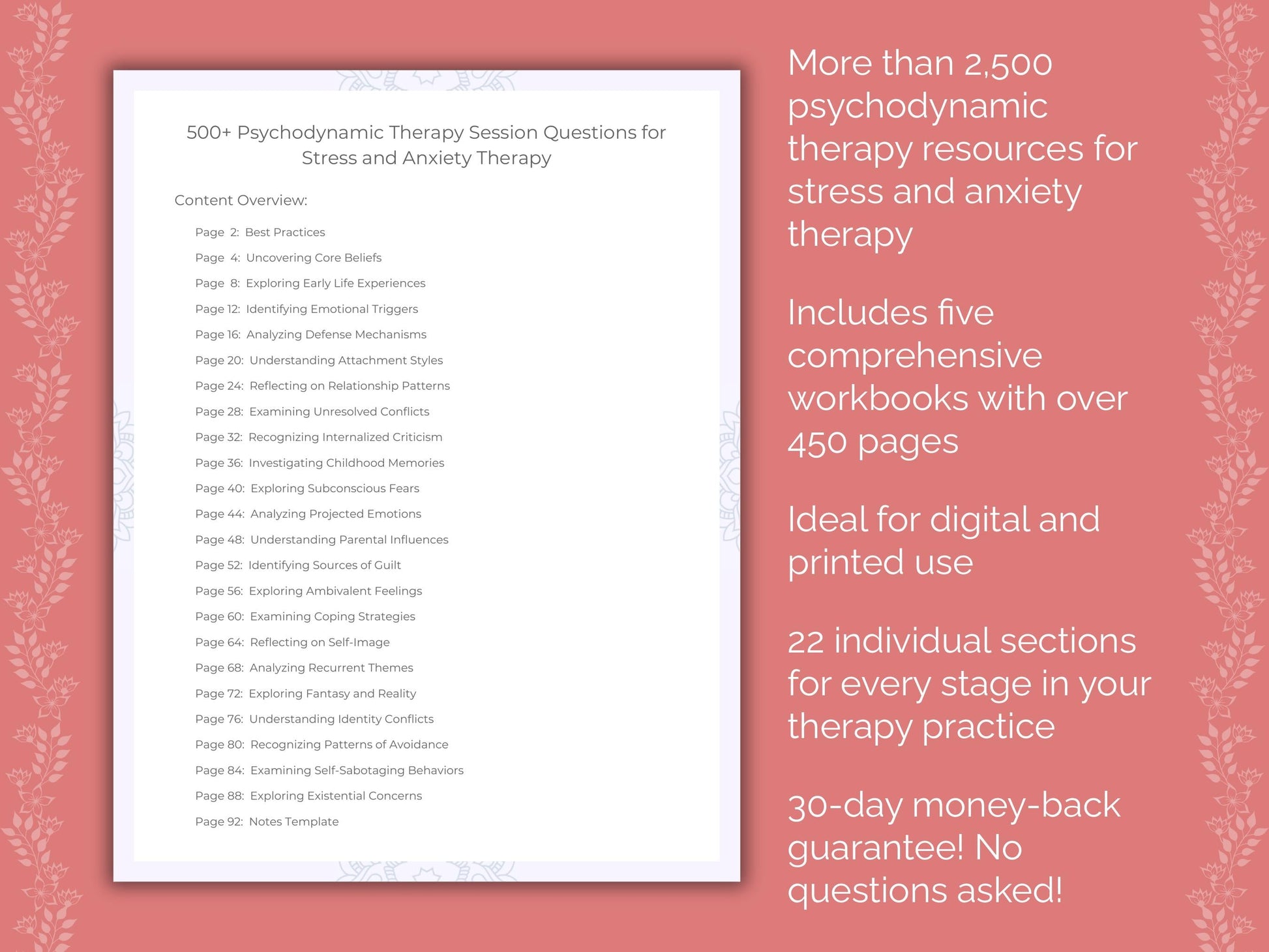 Stress and Anxiety Psychodynamic Therapy Therapist Worksheets