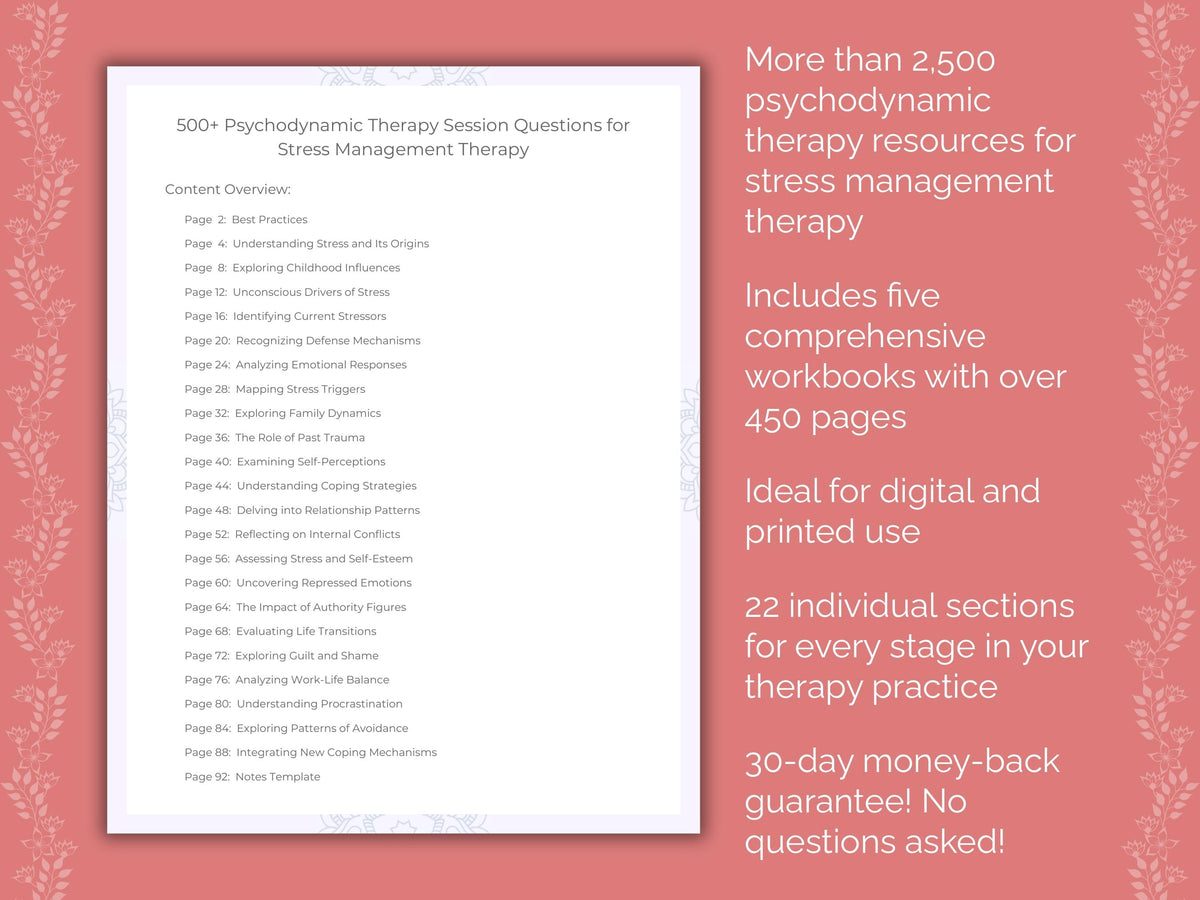 Stress Management Psychodynamic Therapy Therapist Worksheets
