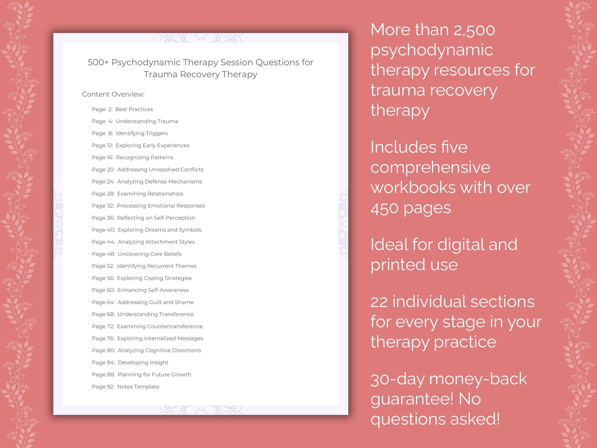 Trauma Recovery Psychodynamic Therapy Therapist Worksheets