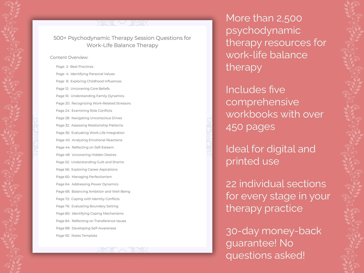 Work-Life Balance Psychodynamic Therapy Therapist Worksheets