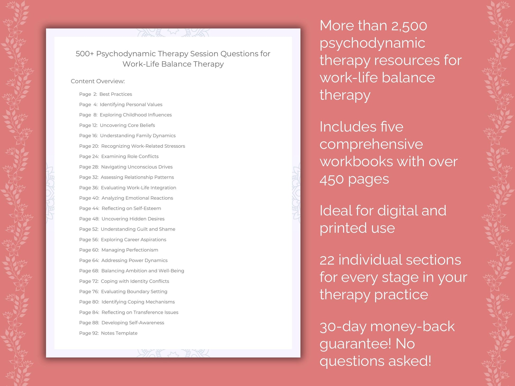 Work-Life Balance Psychodynamic Therapy Therapist Worksheets