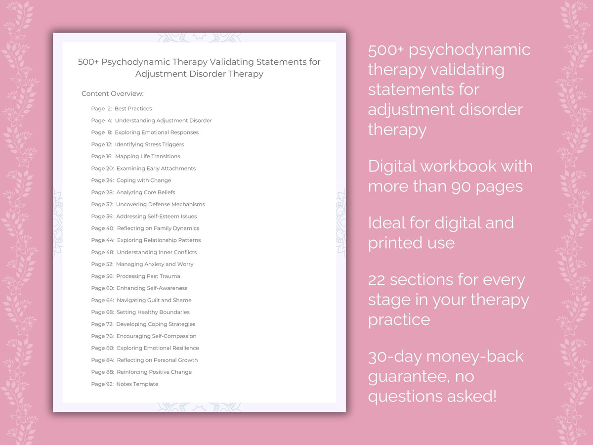 Adjustment Disorder Psychodynamic Therapy Therapist Worksheets