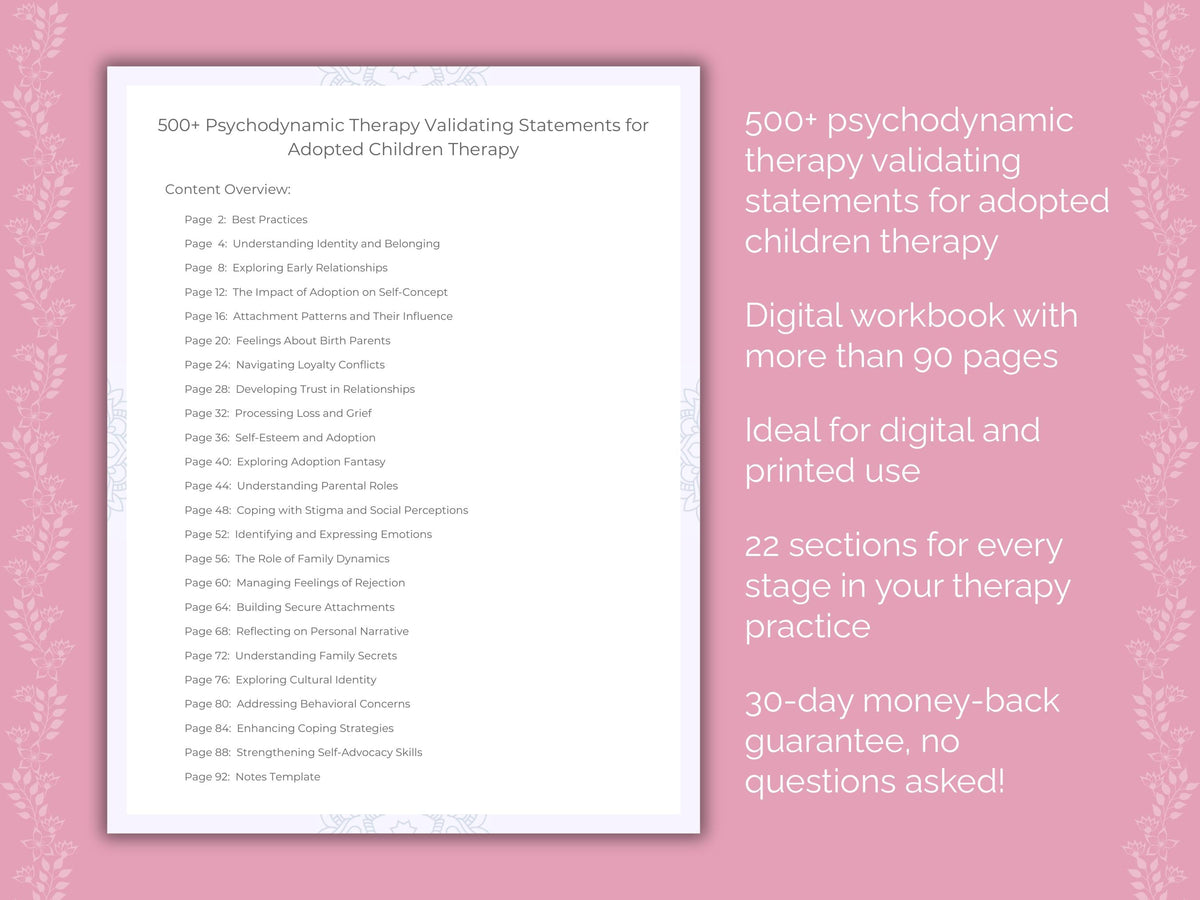 Adopted Children Psychodynamic Therapy Therapist Worksheets