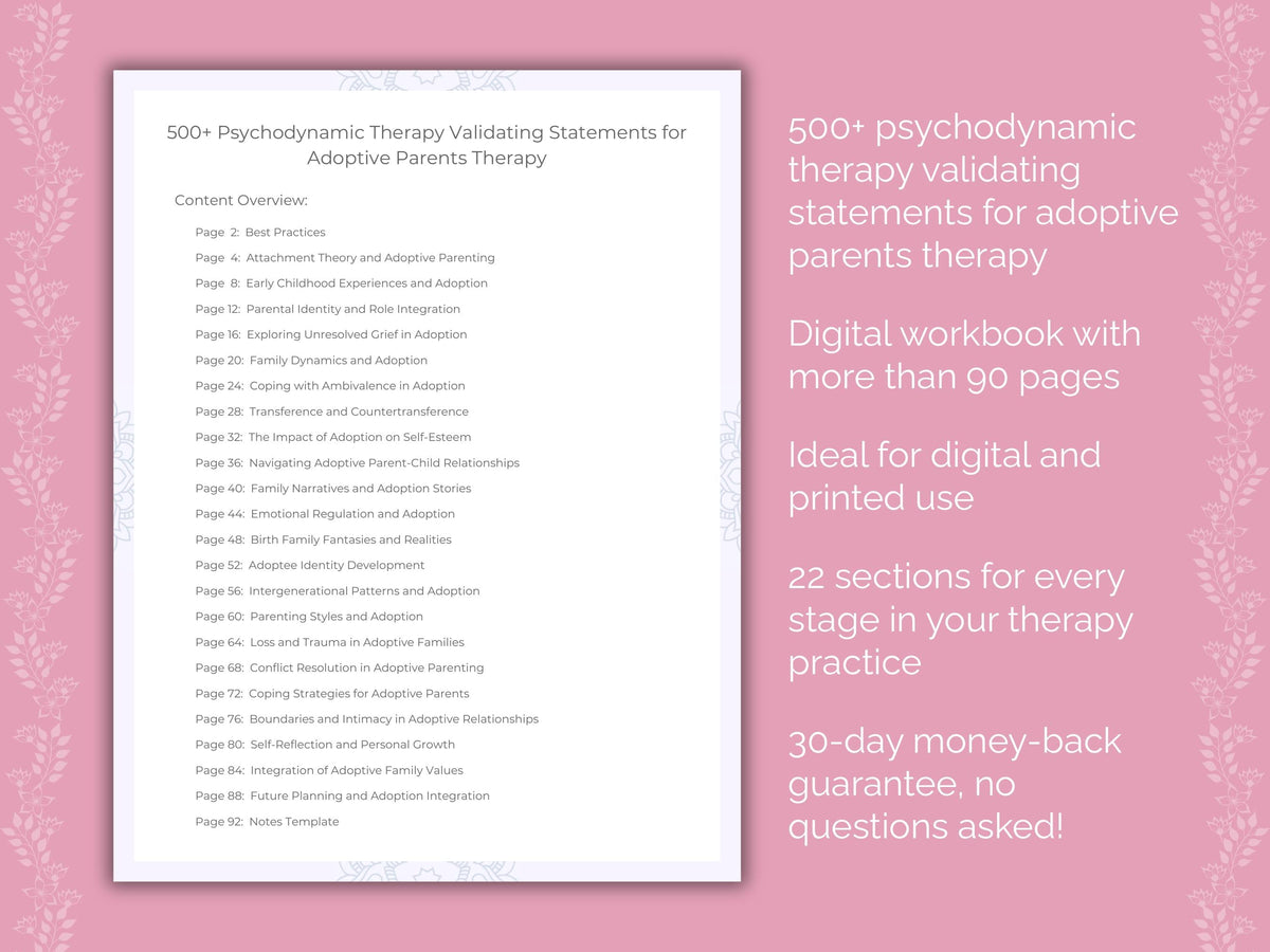 Adoptive Parents Psychodynamic Therapy Therapist Worksheets