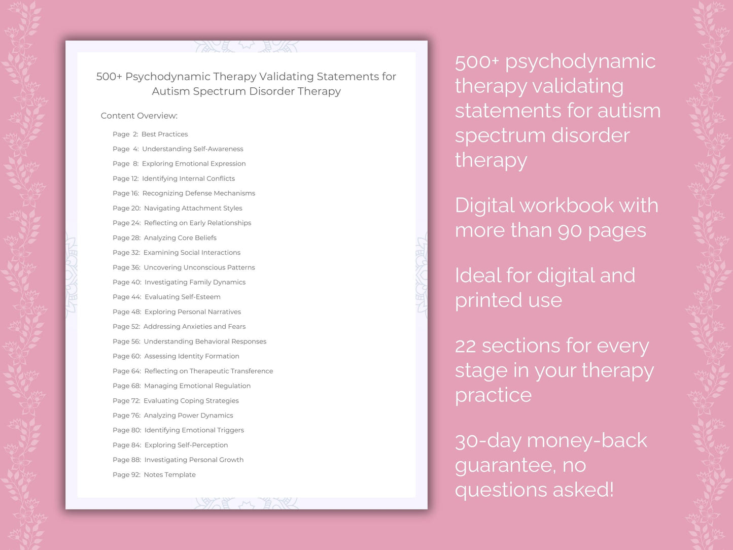 Autism Spectrum Disorder Psychodynamic Therapy Therapist Worksheets