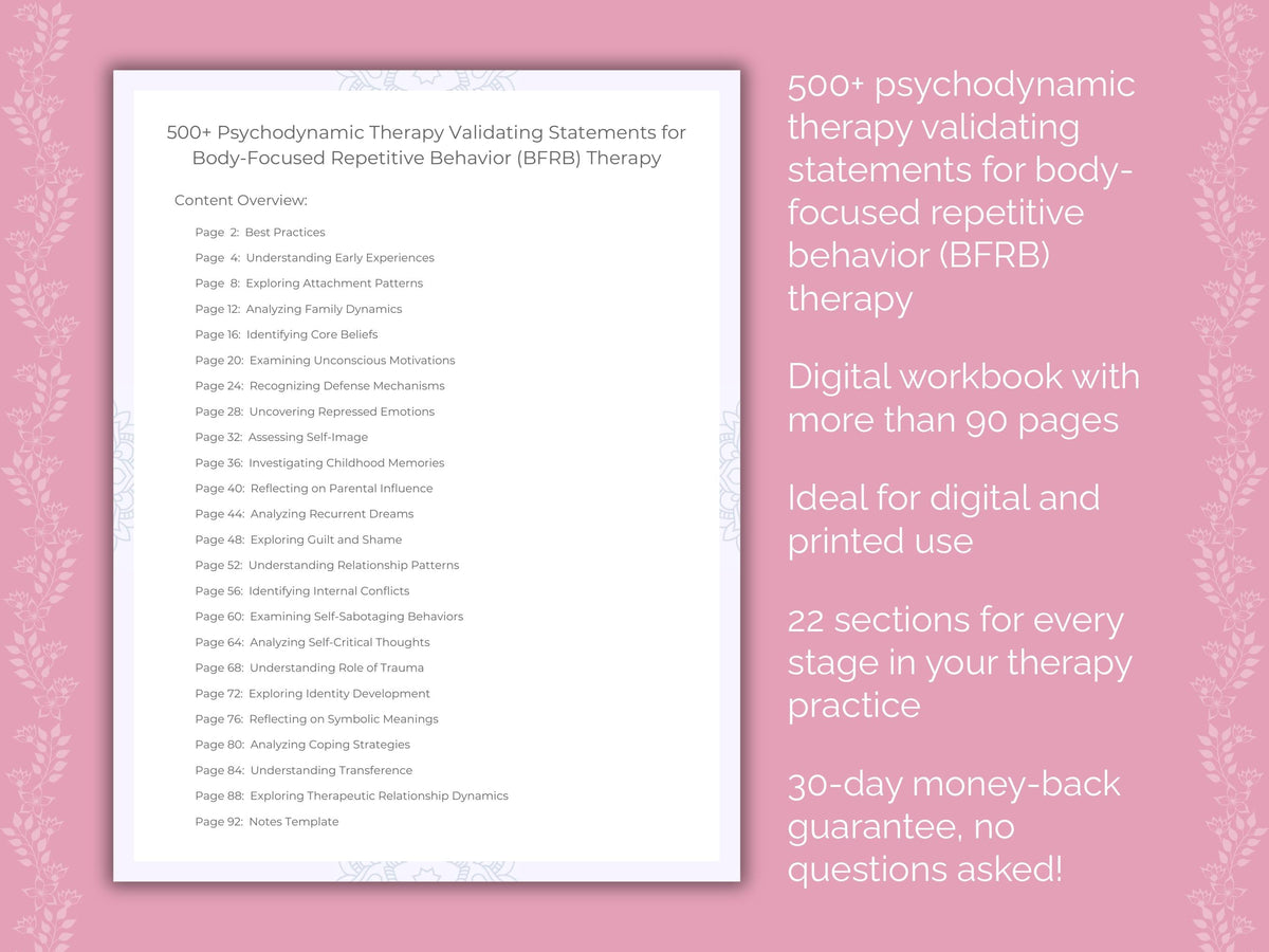Body-Focused Repetitive Behavior (BFRB) Psychodynamic Therapy Therapist Worksheets
