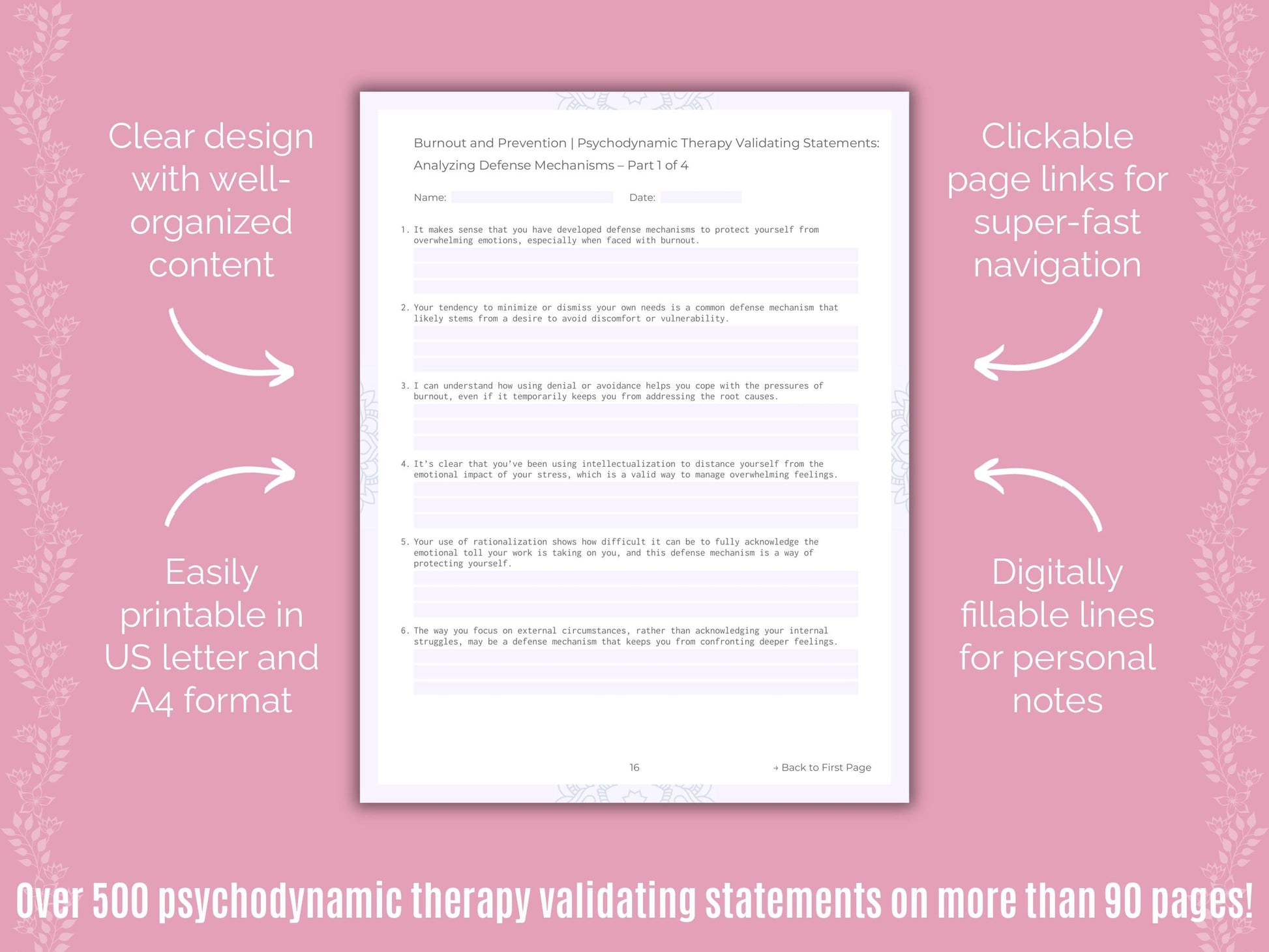 Burnout and Prevention Psychodynamic Therapy Counseling Templates