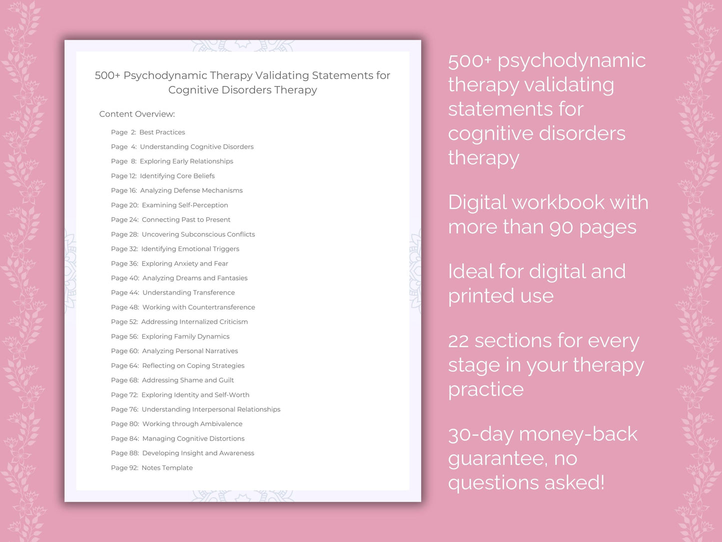 Cognitive Disorders Psychodynamic Therapy Therapist Worksheets