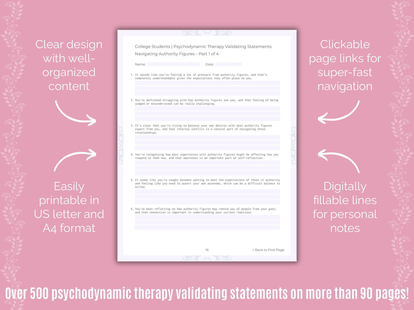 College Students Psychodynamic Therapy Counseling Templates