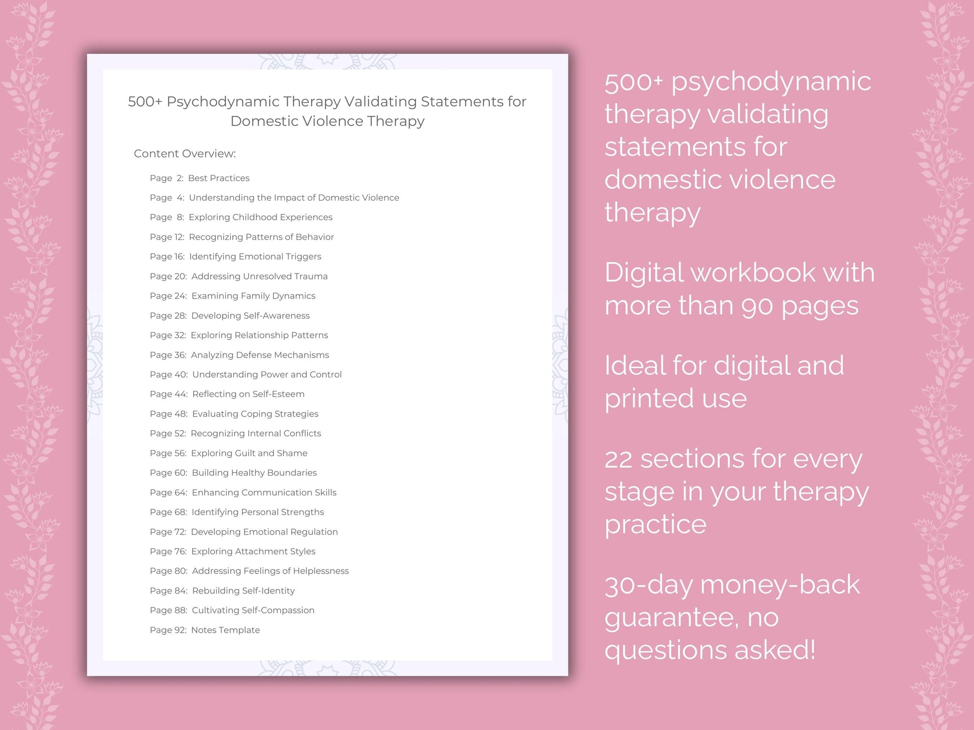 Domestic Violence Psychodynamic Therapy Therapist Worksheets