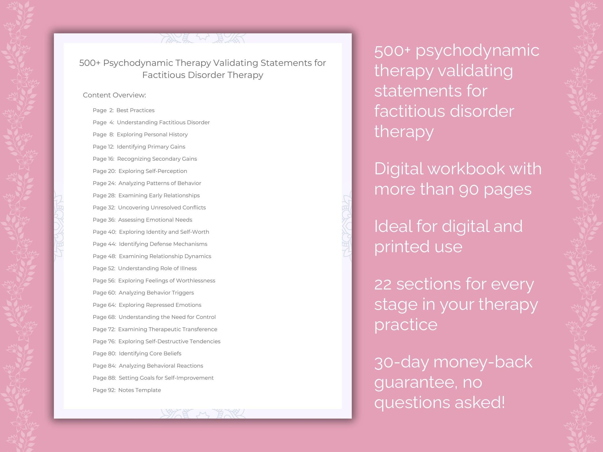 Factitious Disorder Psychodynamic Therapy Therapist Worksheets