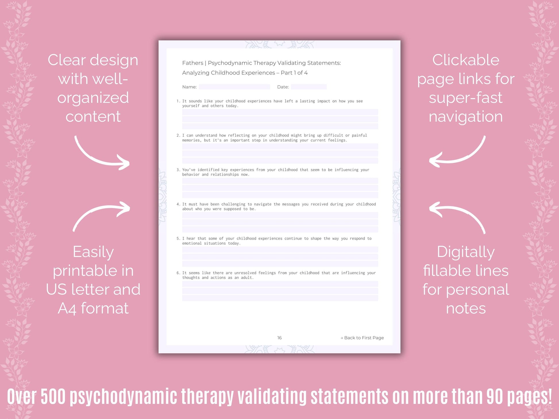 Fathers Psychodynamic Therapy Counseling Templates