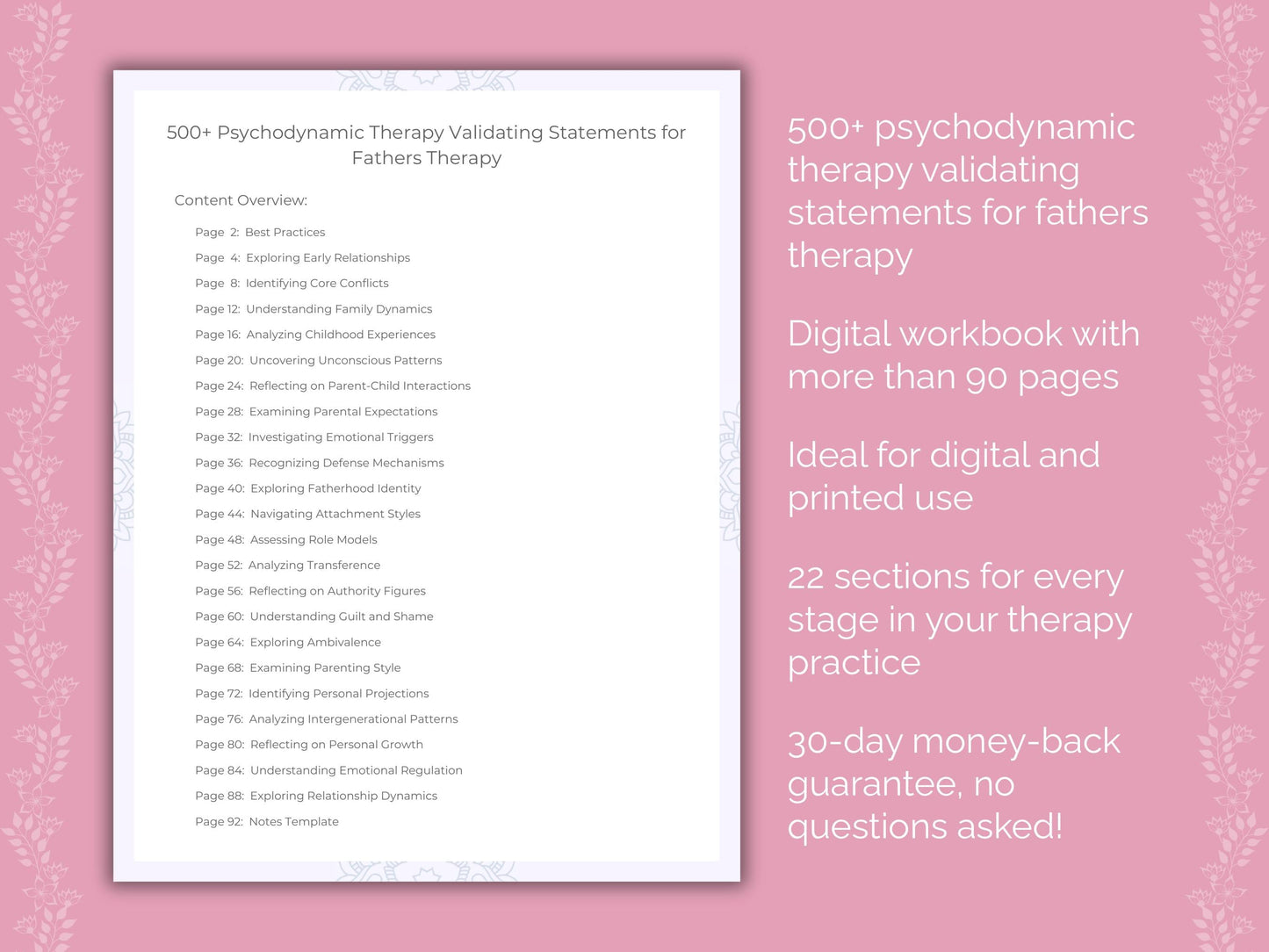Fathers Psychodynamic Therapy Therapist Worksheets
