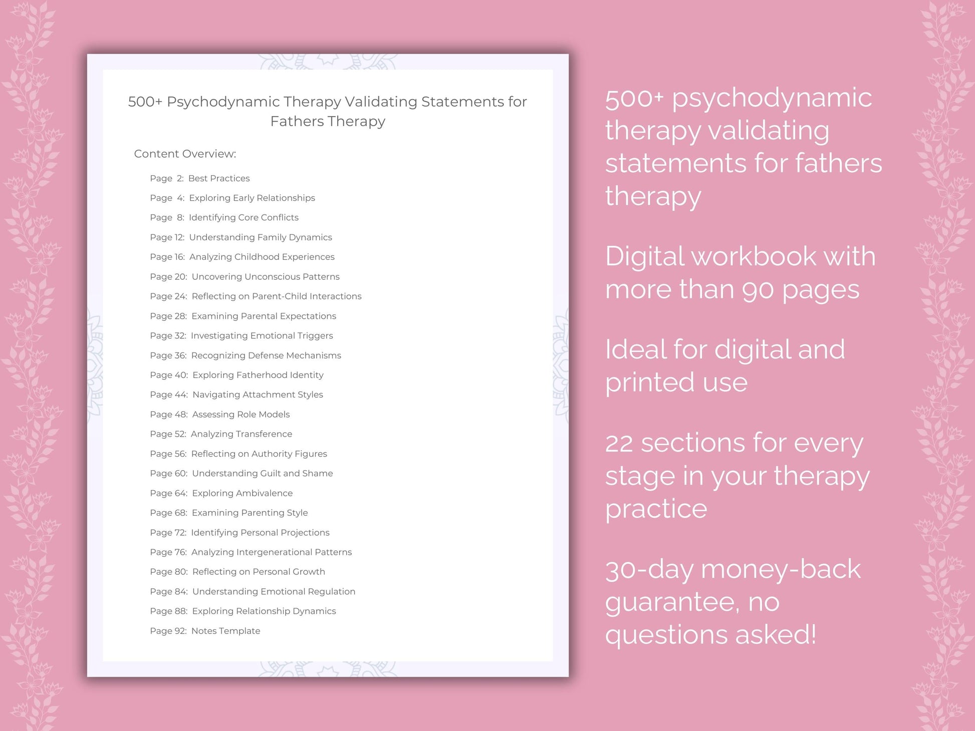 Fathers Psychodynamic Therapy Therapist Worksheets