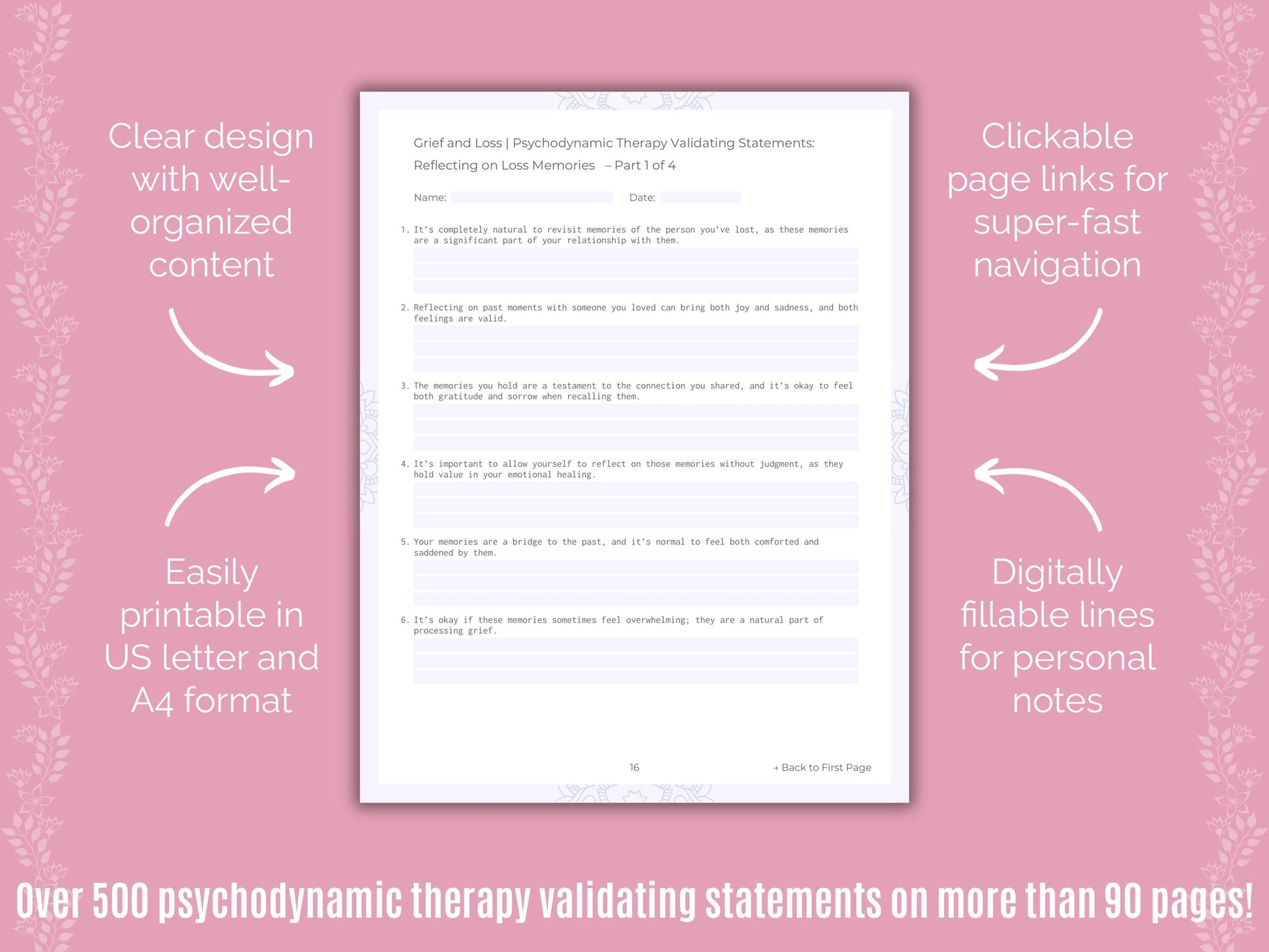 Grief and Loss Psychodynamic Therapy Counseling Templates