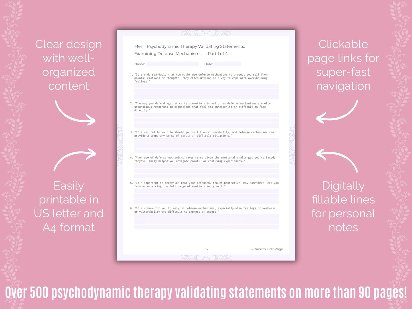 Men Psychodynamic Therapy Counseling Templates